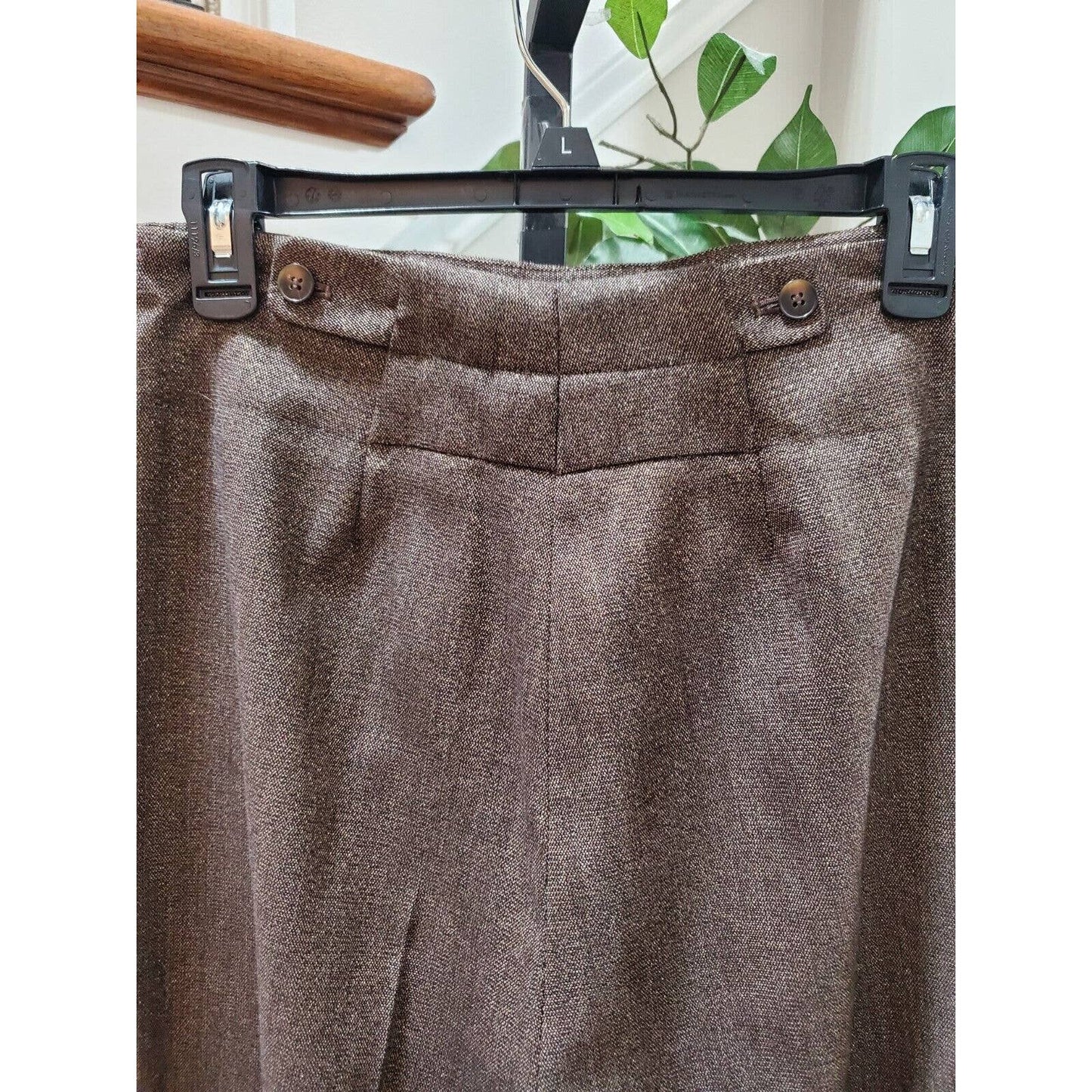 Nine West Women Brown Polyester High Rise Button Flat Front Dress Pant Size 8