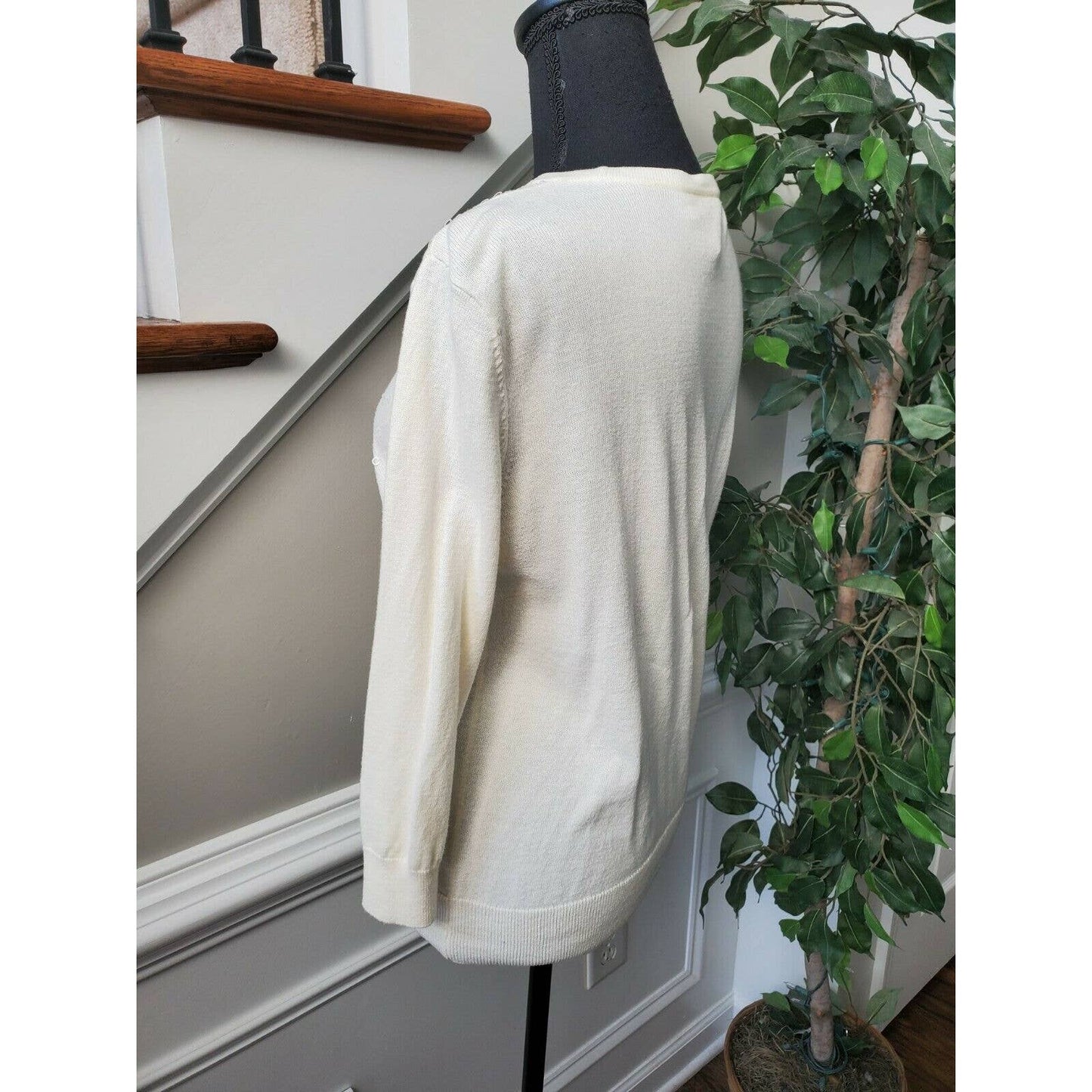 Loft Womens Ivory 100%Cotton V-Neck Button Long Sleeve Cardigans Sweaters