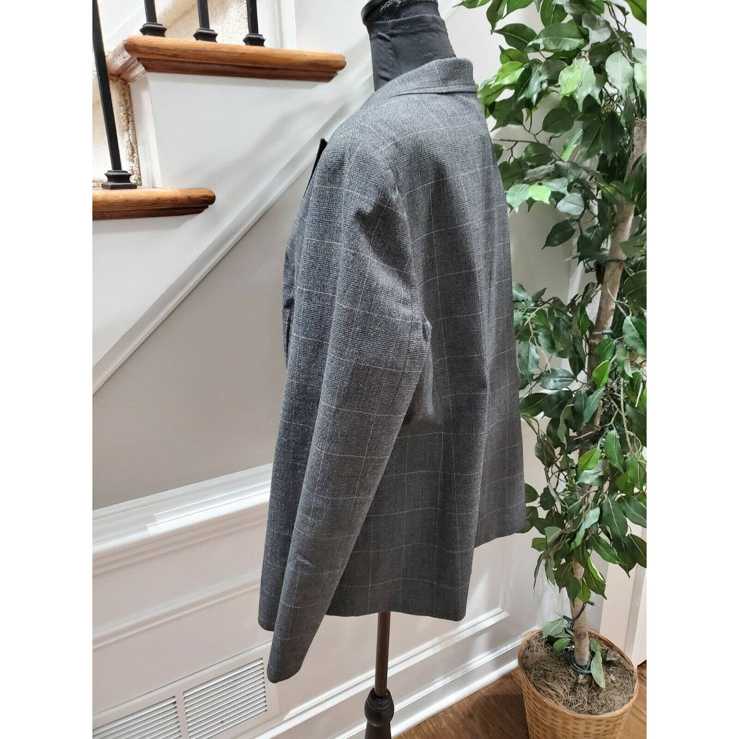 Style & Co Women Gray Lined Polyester Long Sleeve Button Stretch Blazer Coat