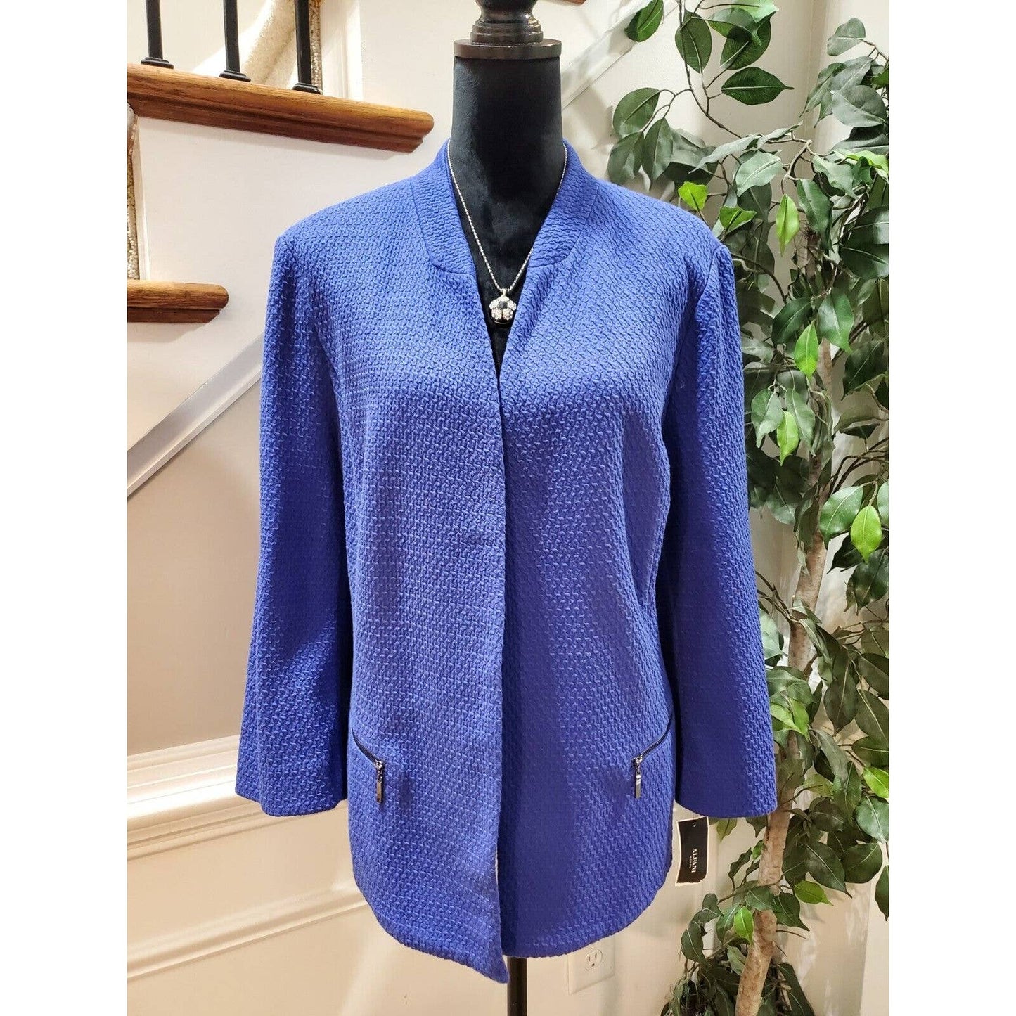 Alfani Women's Blue Cotton Long Sleeve Open Front Casual Jacket Blazer Size 3X