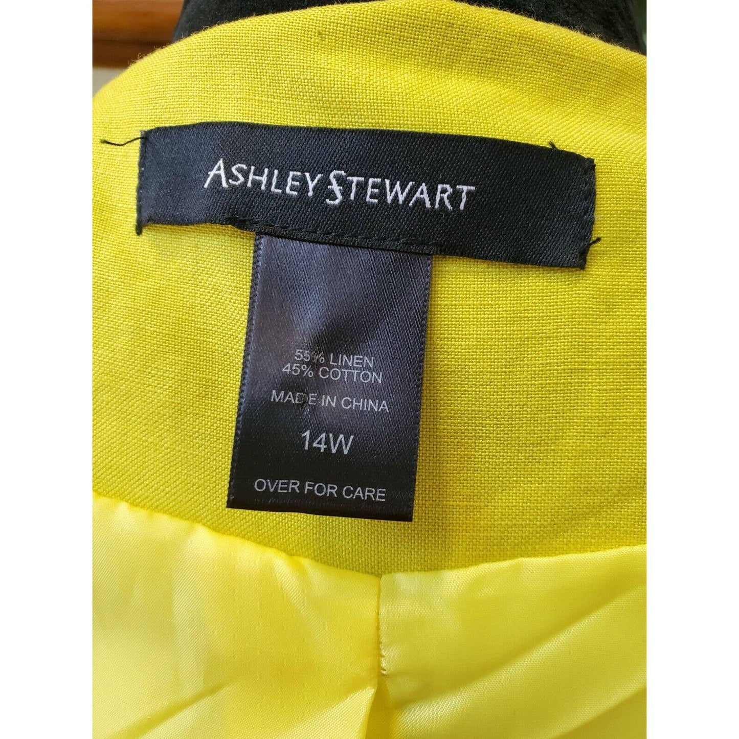 Ashley Stewart Women's Yellow Cotton & Linen Long Sleeve Open Front Blazer 14W