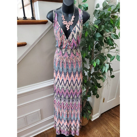 Love Appella Women Polyester V-Neck Sleeveless Casual Long Maxi Dress Size Small