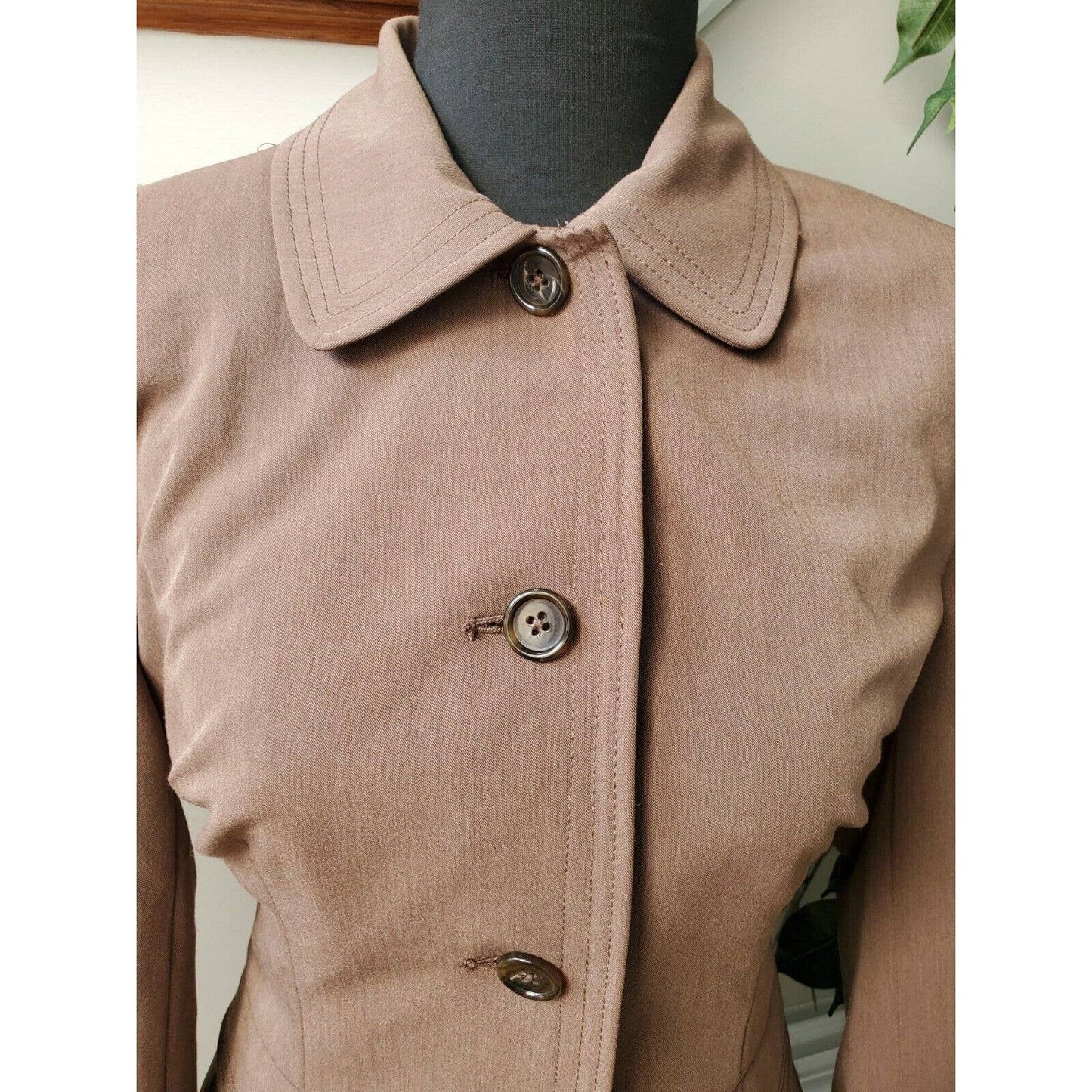 Bob Mackie Womens Brown Polyester Single Breasted Long Sleeve Fitted Blazer 6