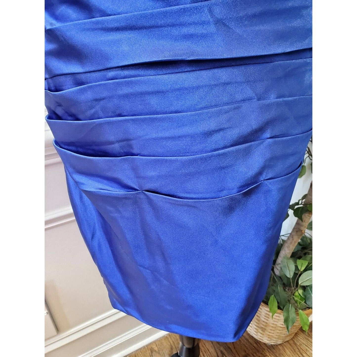 Dress First Women Blue 100% Polyester One Shoulder Formal Knee Length Dress S