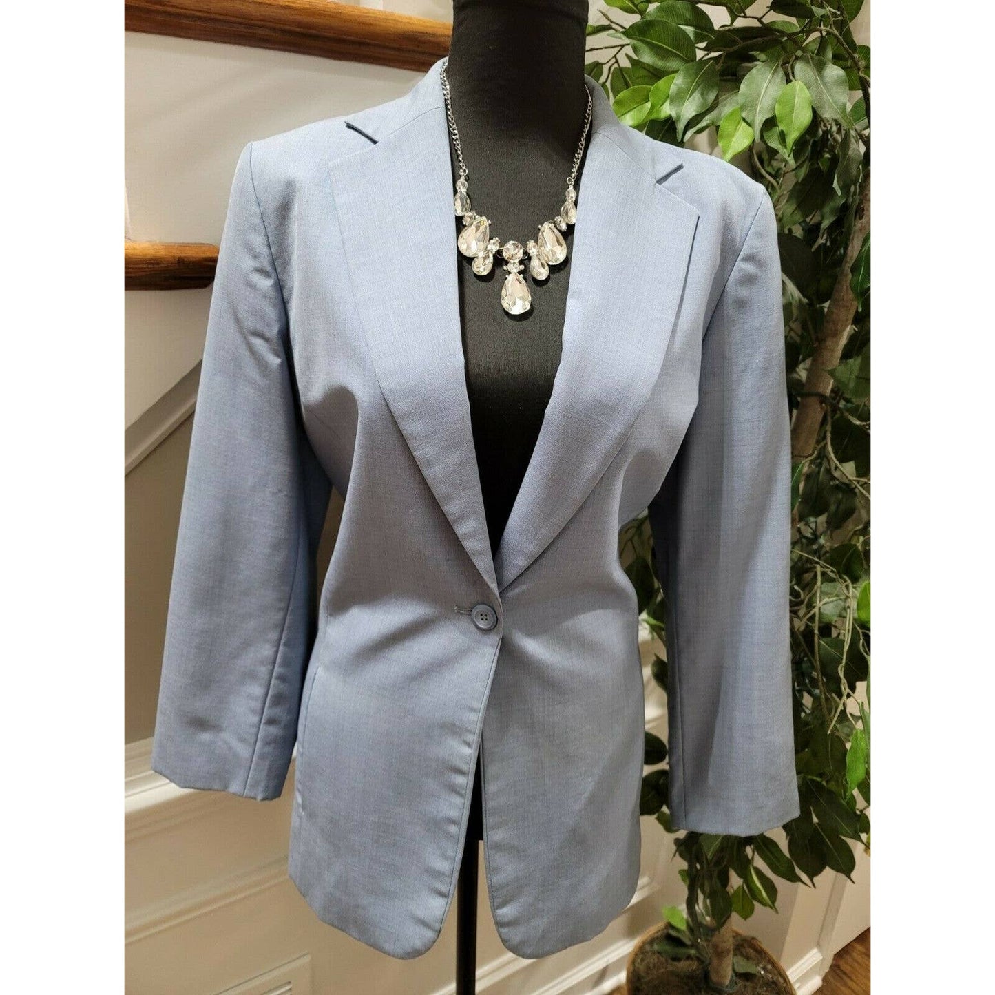 Pendleton Women's Sky Blue Wool Single Breasted One Button Fitted Blazer Size 10
