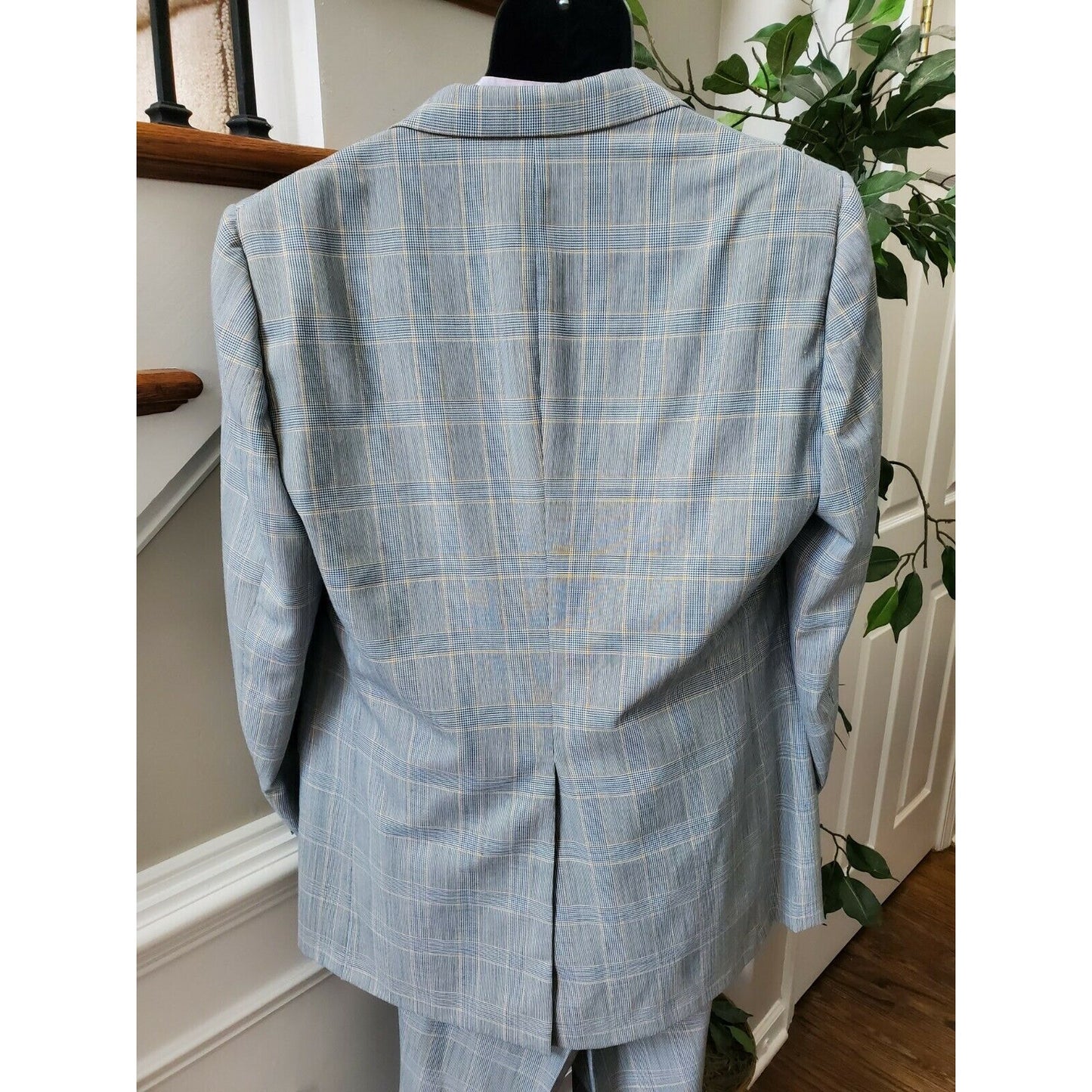 Vintage Country Squire Gray Check Formal Polyester & Viscose Three Piece Suits