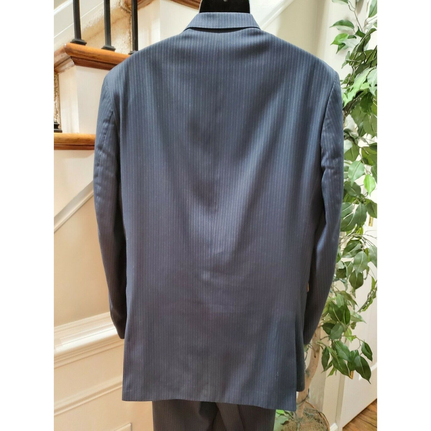 Stacy Adams Men's Blue Lined Polyester Single Breasted Two Piece Suits Size 45L