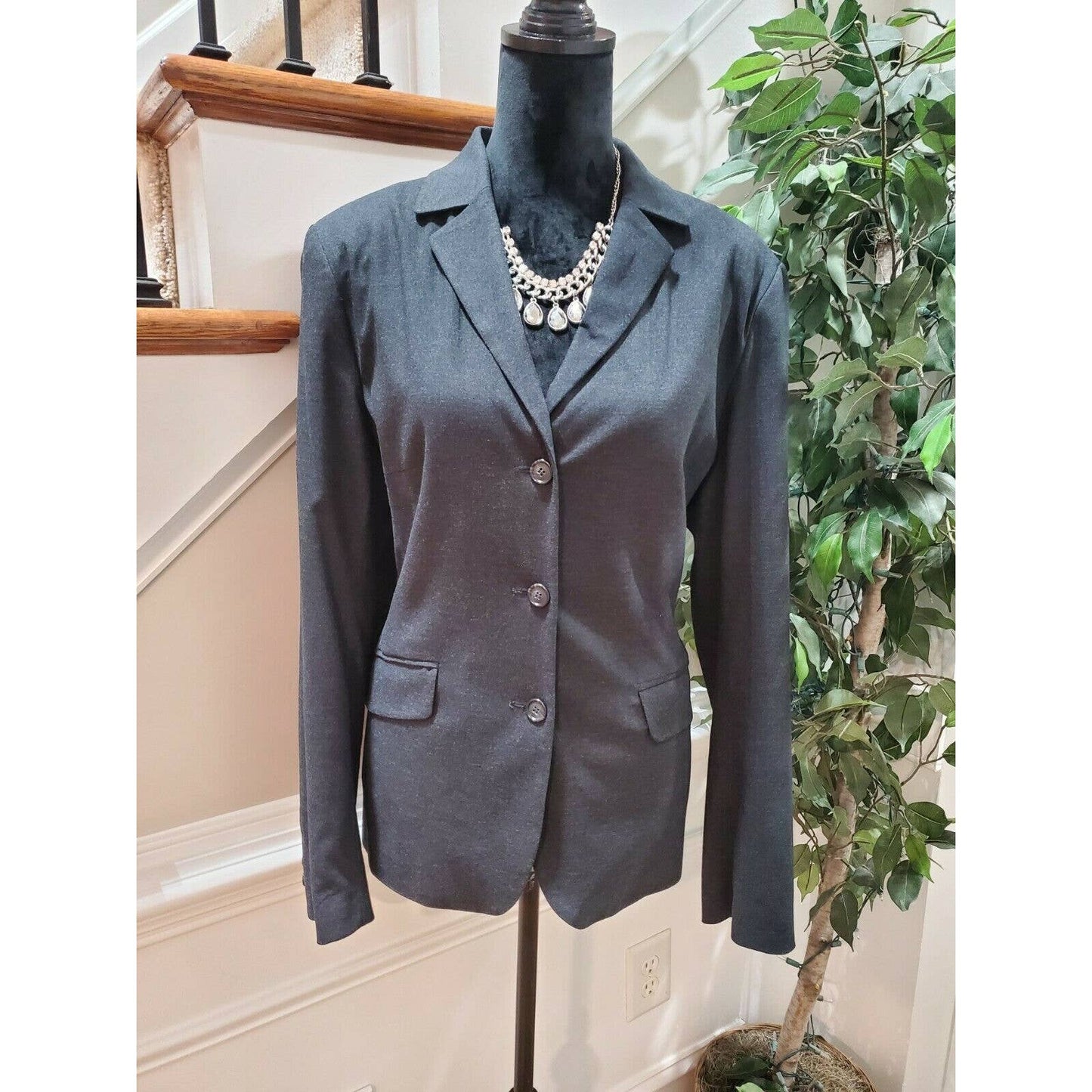 Newyork & Company Women's Black Rayon Long Sleeve Single Breasted Blazer Size 14