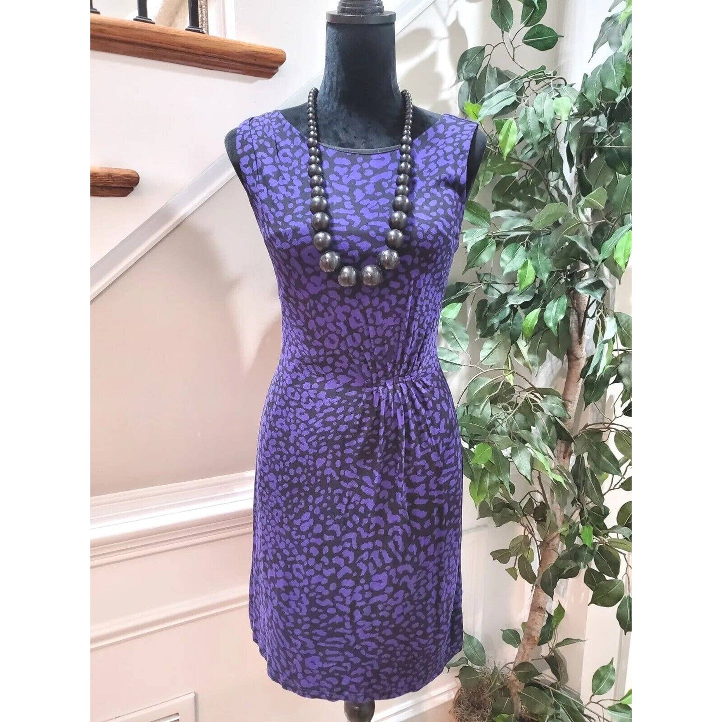 Ann Taylor Loft Women Purple Rayon Round Neck Sleeveless Knee Length Dress Small