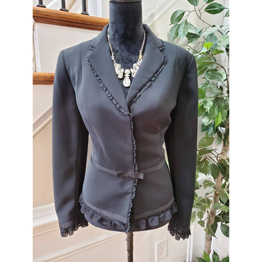 Nipon Boutique Women Black Polyester Long Sleeve Single Breasted Blazer Size 10