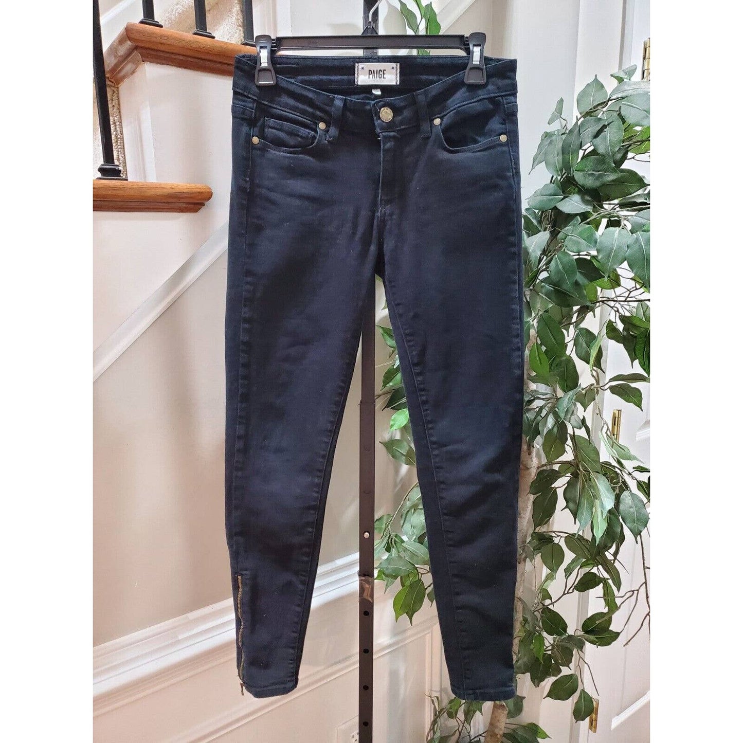 Paige Women's Black Denim Cotton Mid Rise Skinny Fit Casual Jeans Pant Size 27