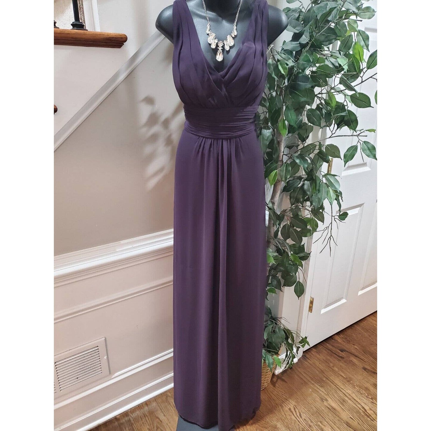 Levkoff Women Purple Polyester V-Neck Sleeveless Formal Long Maxi Dress Size M