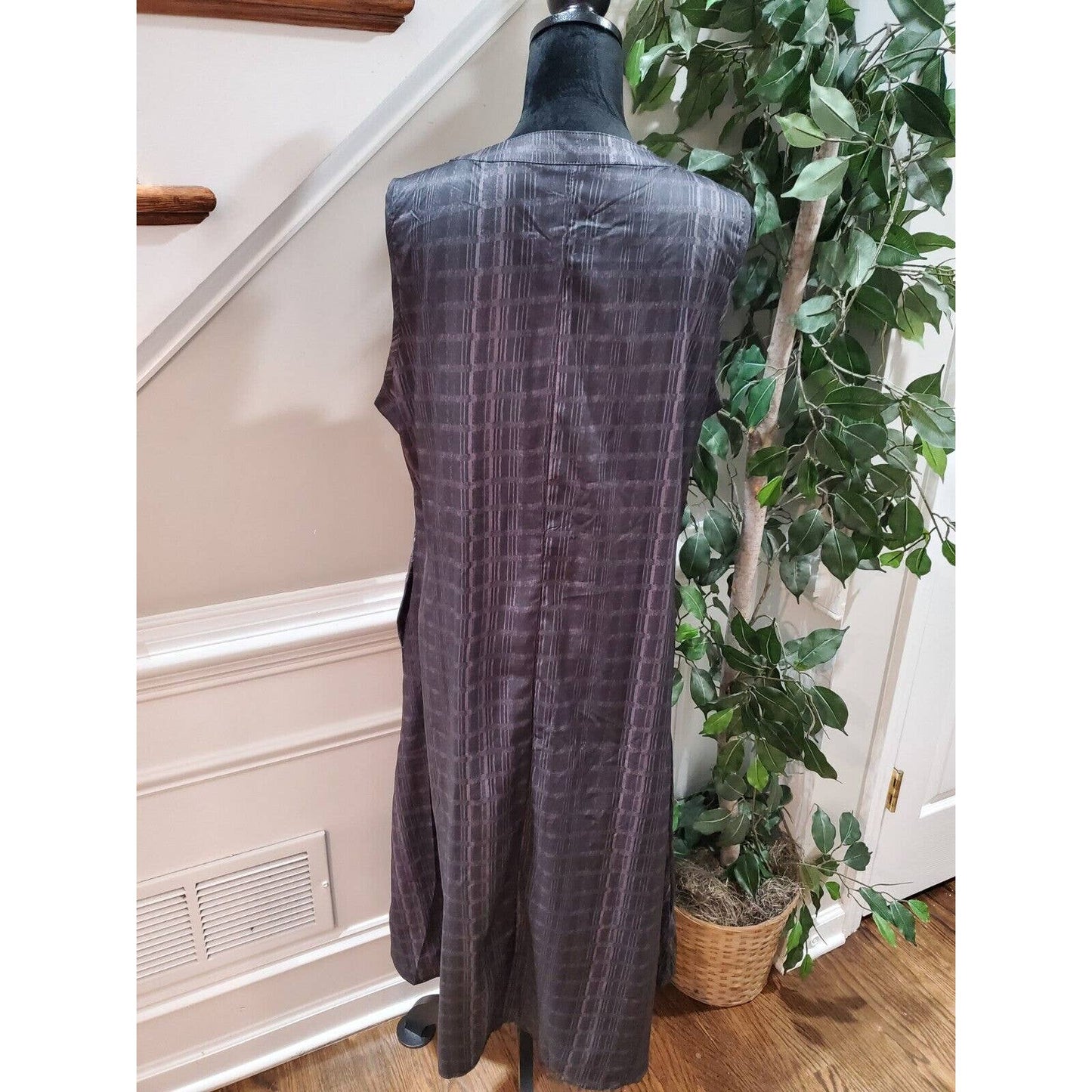 Gray Womens Plaid 100% Polyester V-Neck Sleeveless Long Maxi Dress Size X-Large