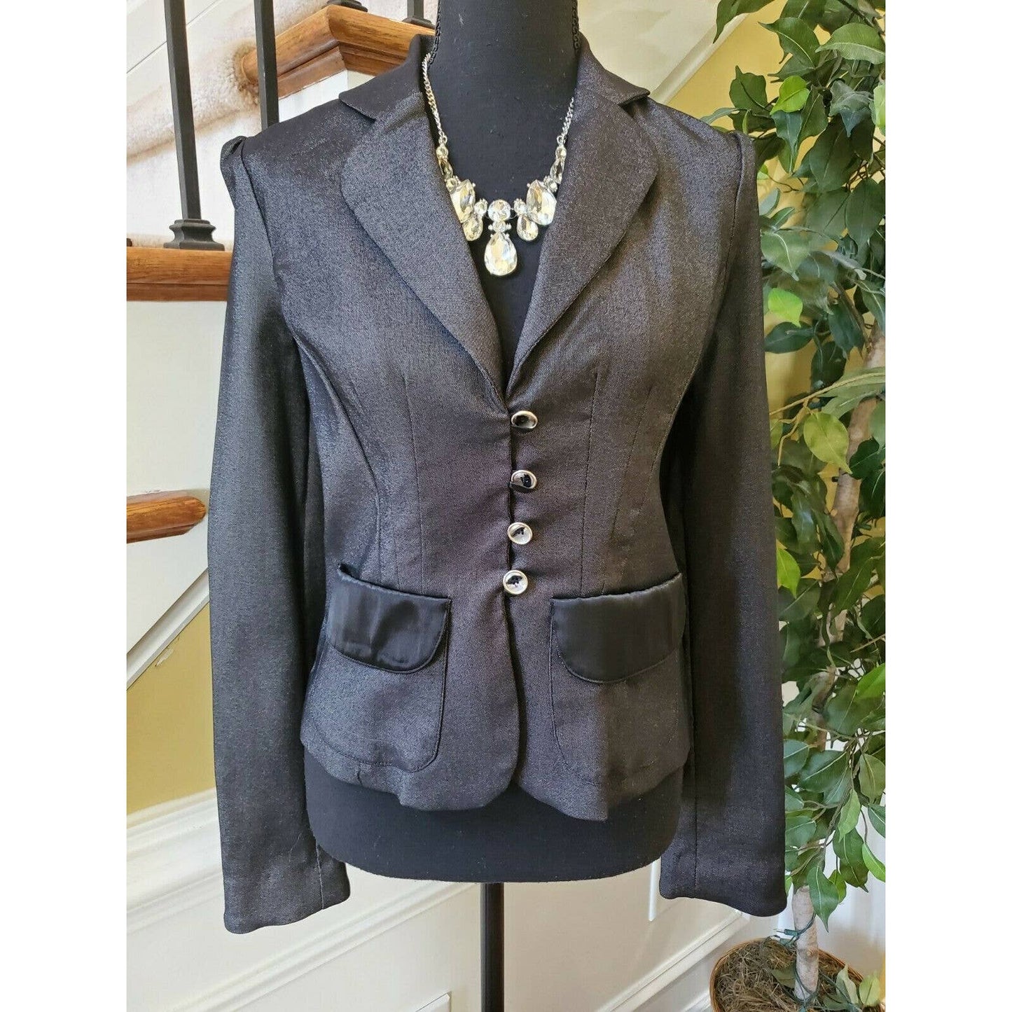 Zinc Womens Gray and Black Blazer Jacket Wear to Work Career Sz S