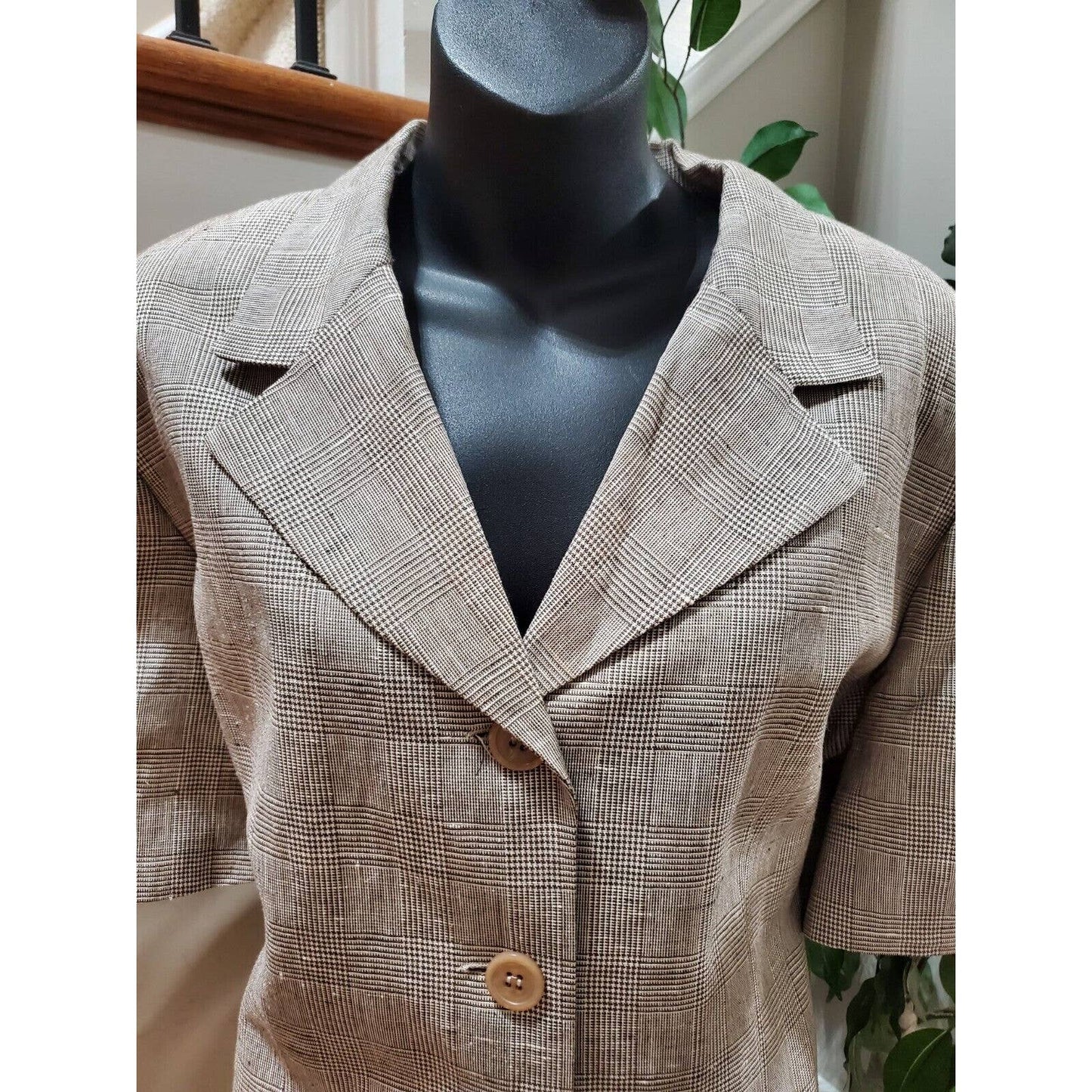 Herman Geist Women Beige Linen Single Breasted Blazer & Skirt 2 Pcs Suit Size 16