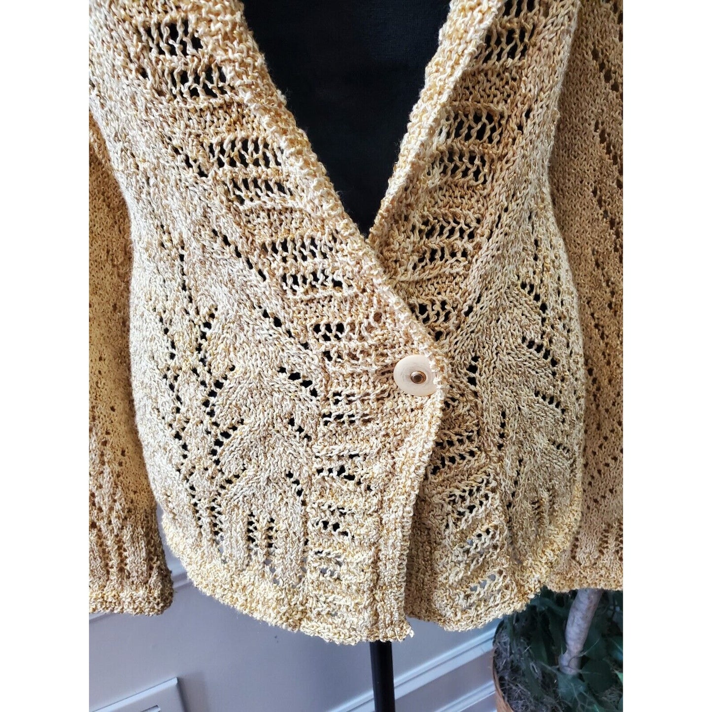 Coldwater Creek Women's Yellow Cotton Long Sleeve Cardigan Knit Sweater Size L