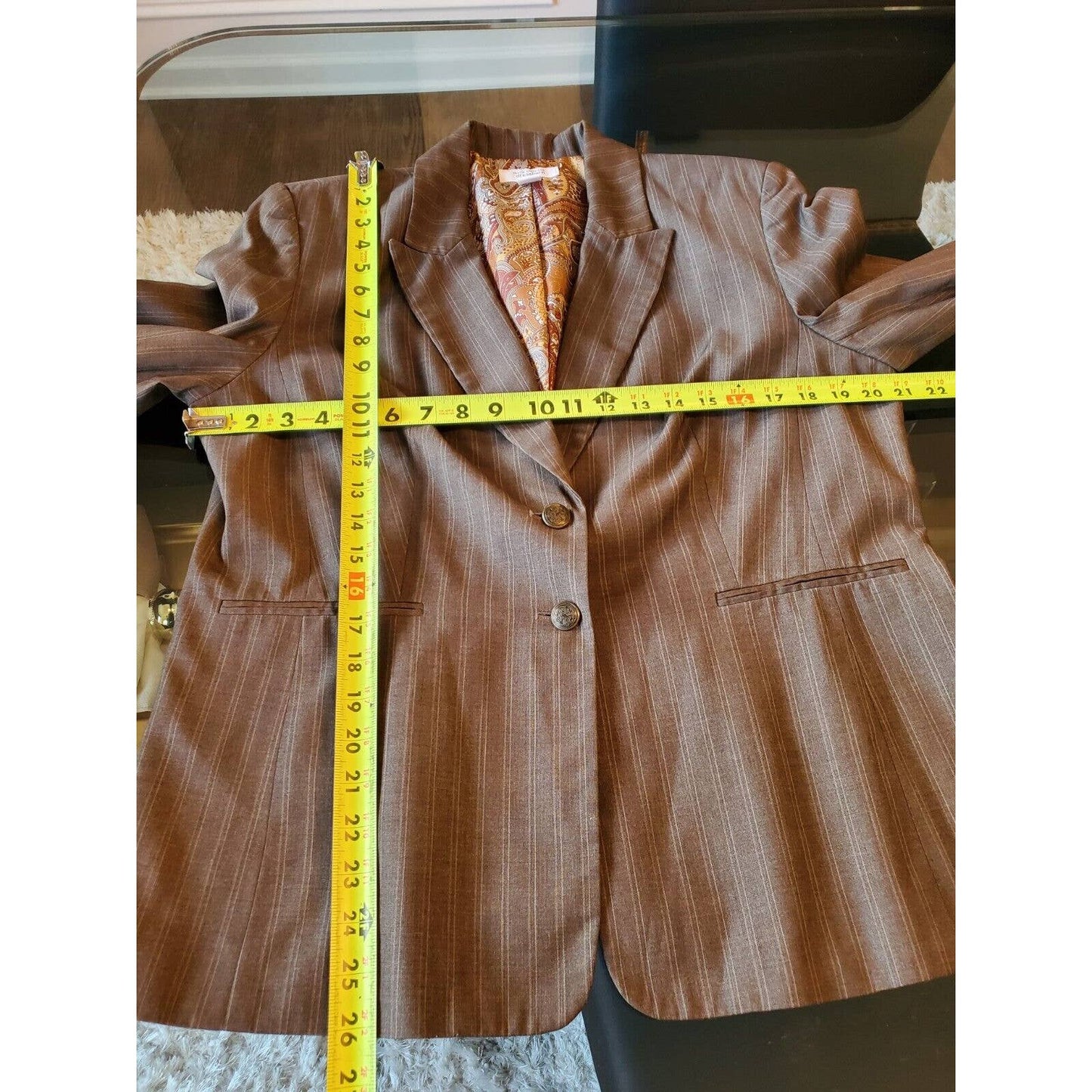 Dressbarn Women's Brown Polyester Single Breasted Blazer & Pant 2 Piece Suit 16