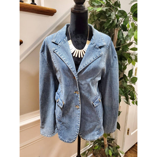 Moe Women's Blue Denim Cotton Long Sleeve Single Breasted Jeans Jacket Blazer 3X