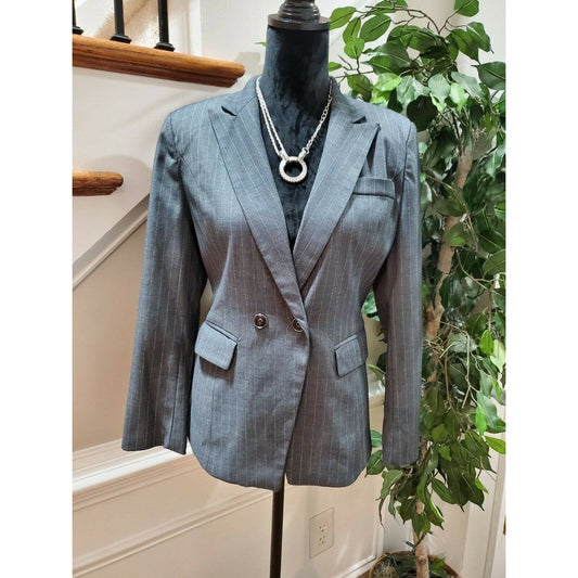 Lisueyne Women Gray Lined Polyester Long Sleeve Single Breasted Fitted Blazer M