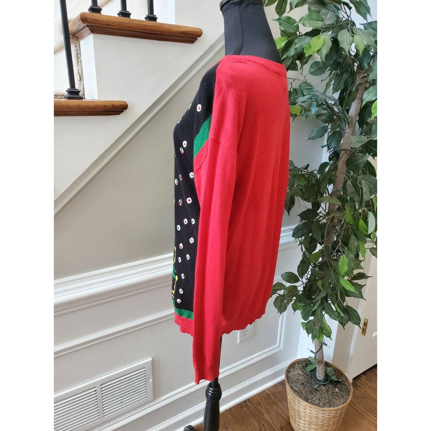 Rui21 Red & Black Women's Cotton Scoop Neck Long Sleeve Soft Sweaters