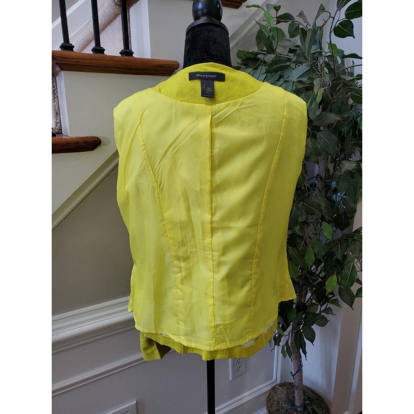 Ashley Stewart Women's Yellow Cotton & Linen Long Sleeve Open Front Blazer 14W