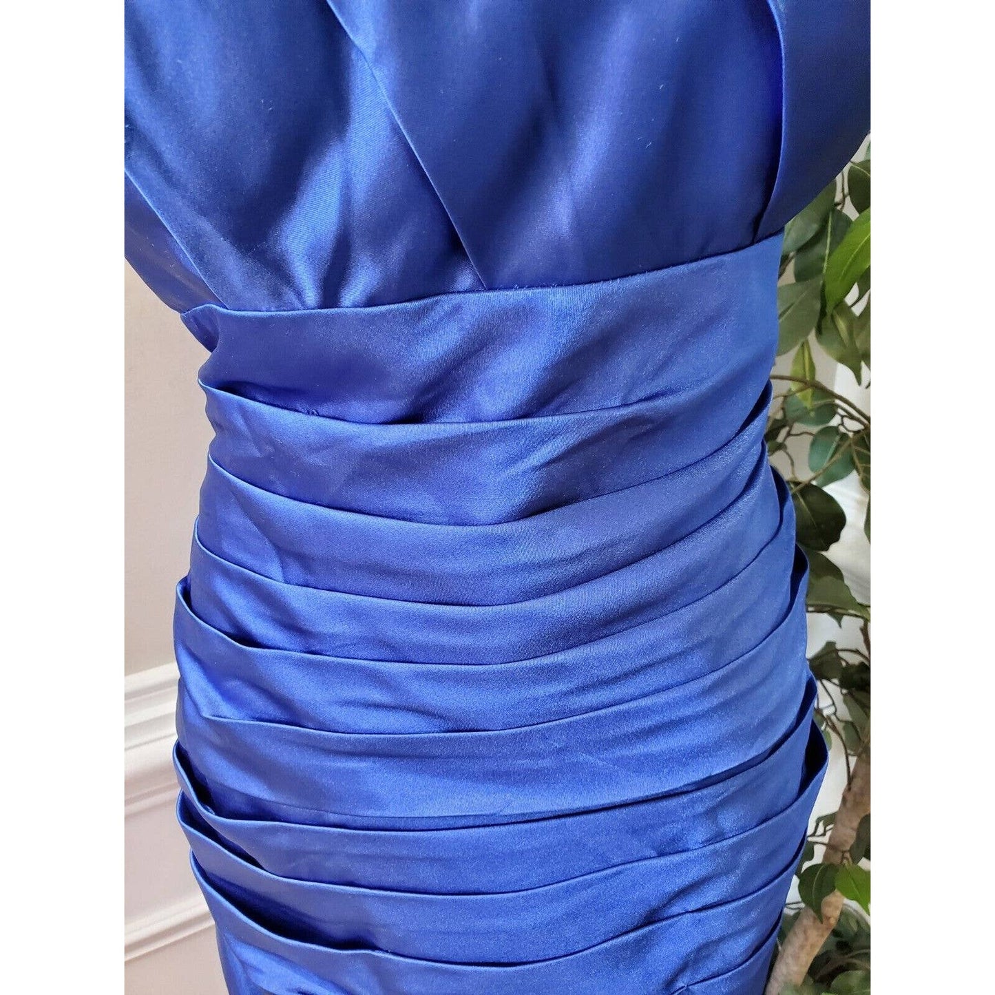 Dress First Women Blue 100% Polyester One Shoulder Formal Knee Length Dress S