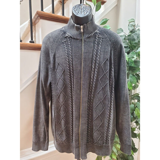 International Concepts Men Gray Cotton Long Sleeve Full Zip Knit Sweater Size XL