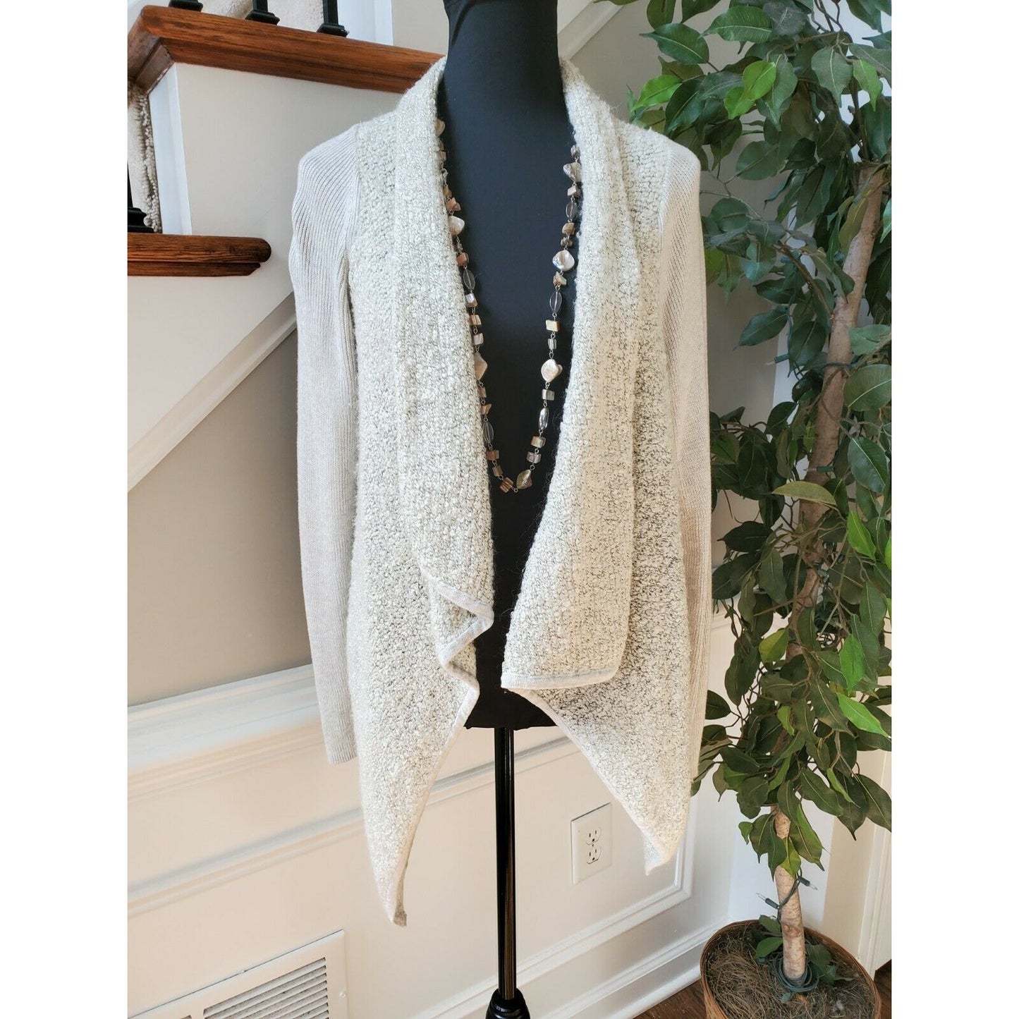 New Direction White Women's Cotton & Acylic Long Sleeve Open Front Sweaters