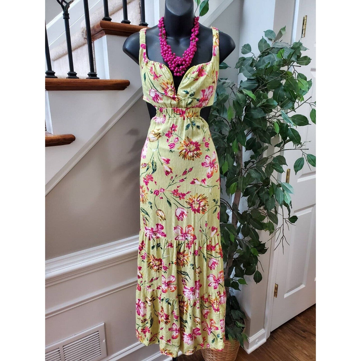 Lulus Women Yellow 100% Rayon Sweetheart Neck Sleeveless Long Maxi Dress Size XL