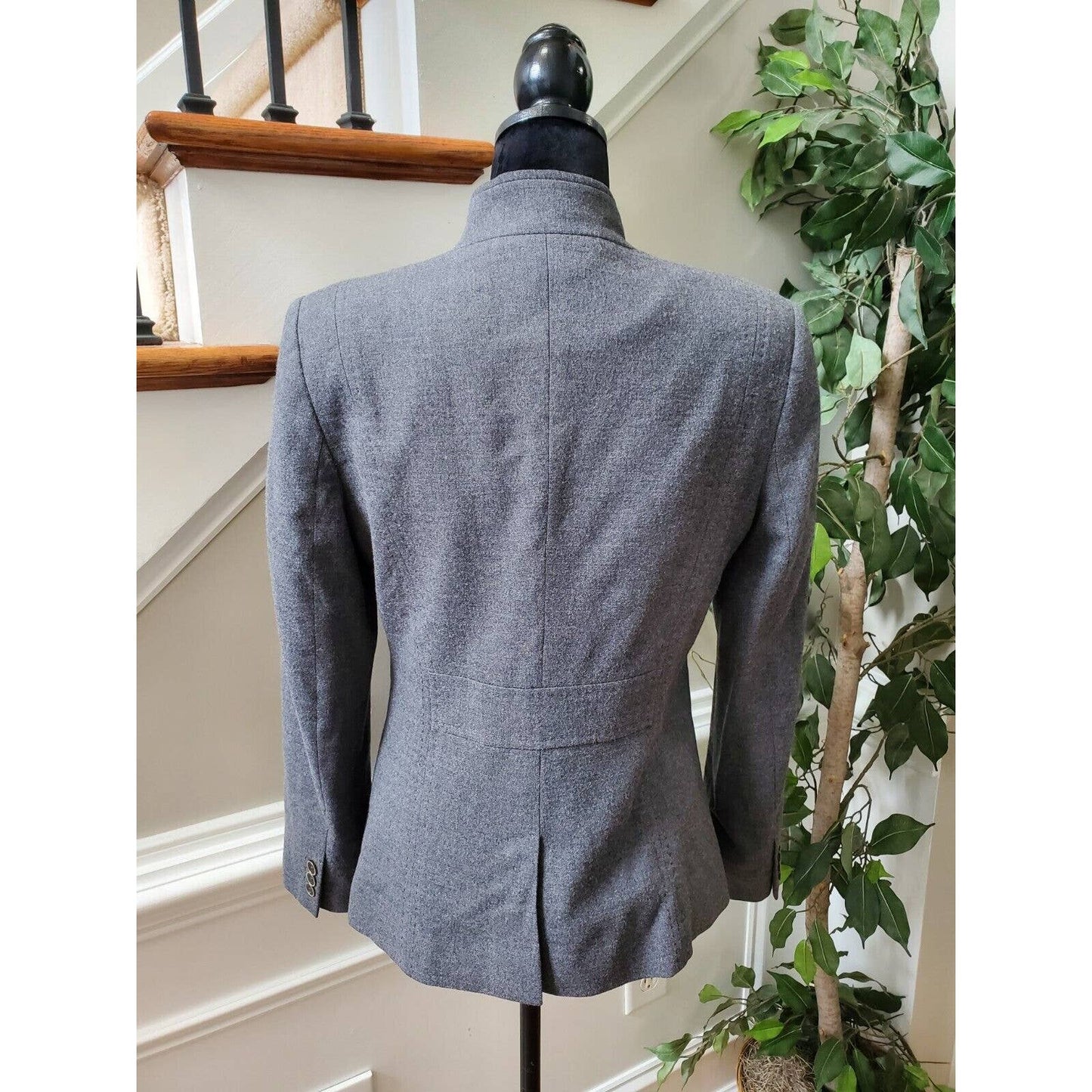 Ted Baker Women's Gray Wool Long Sleeve Single Breasted Fitted Blazer Size 2