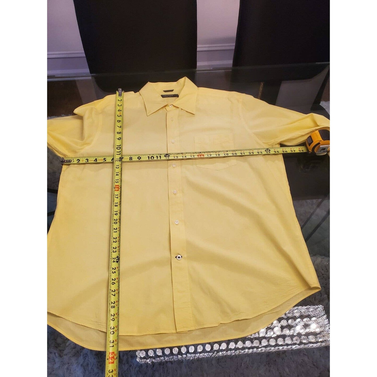 Nautica Men Yellow Cotton Collared Long Sleeve Casual Button Down Shirt Size XL