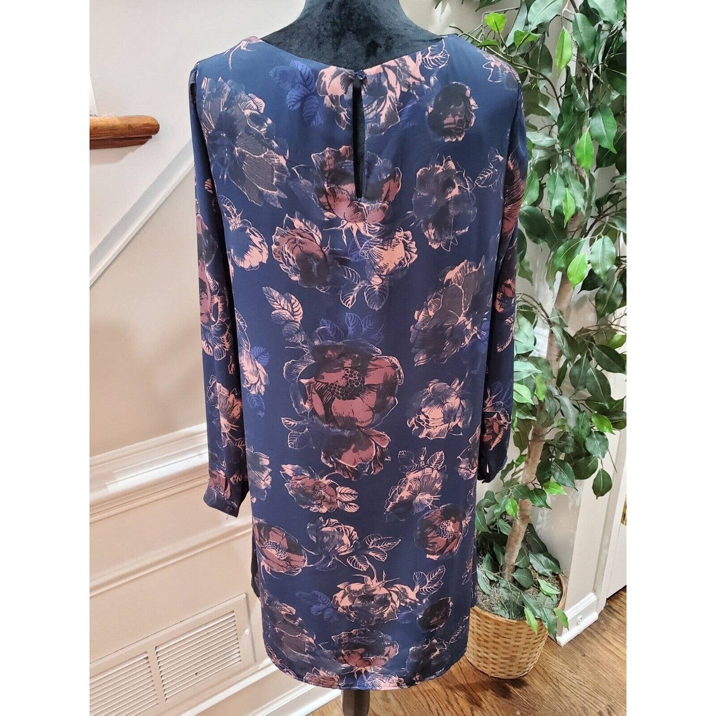 Lila Rose Women's Blue Polyester Round Neck Long Sleeve Knee Length Dress Size 8