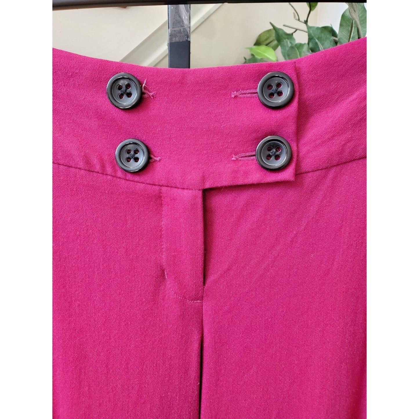 Women's Solid Pink Wool Blend Buttons Closure Wide Leg Cuffed Pants