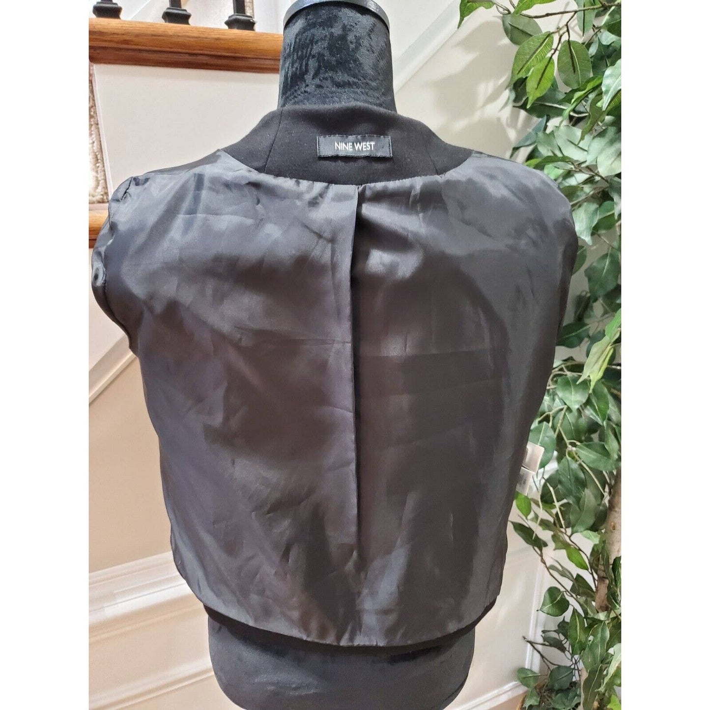 Nine West Women's Black Polyester Long Sleeve Open Front Casual Jacket Blazer