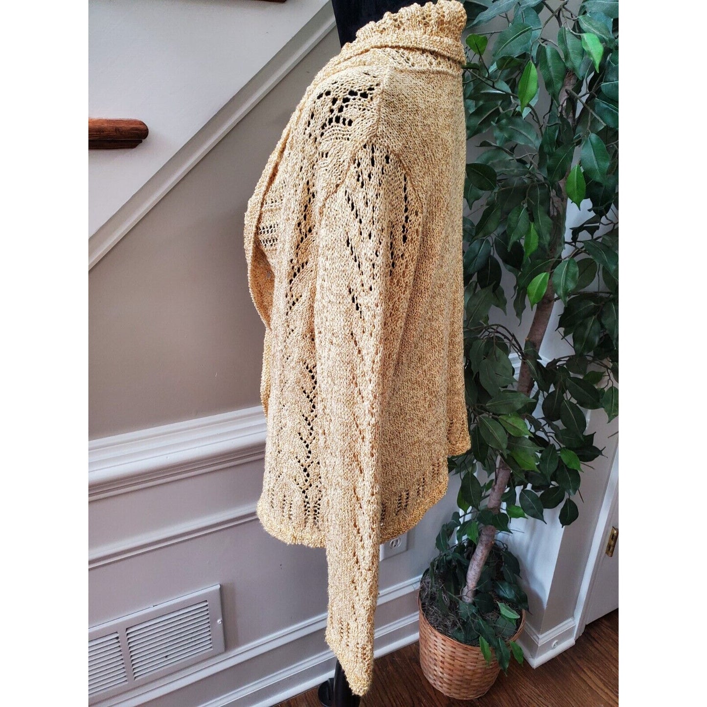 Coldwater Creek Women's Yellow Cotton Long Sleeve Cardigan Knit Sweater Size L