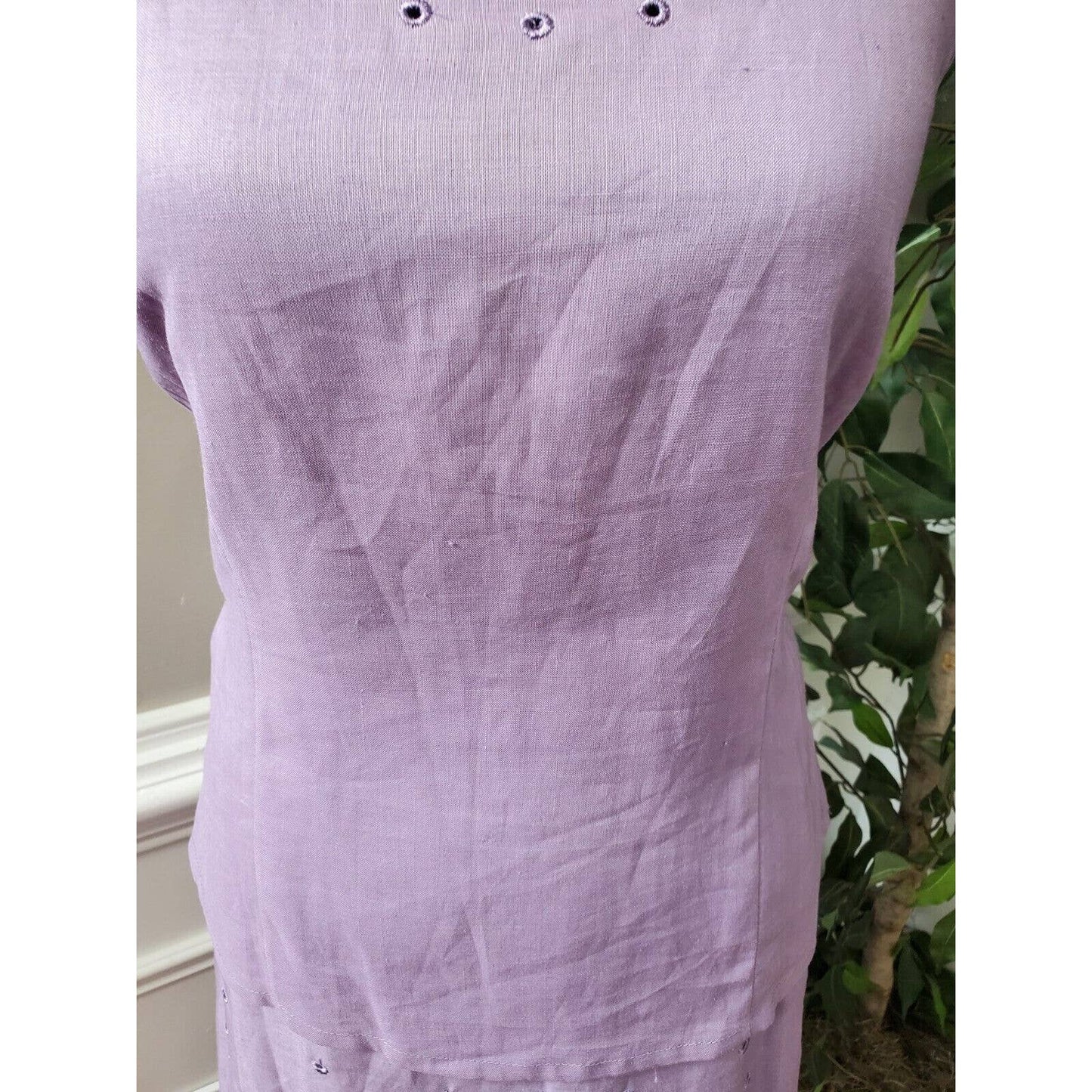 Night Studio Women's Purple Linen Round Neck Top & Long Skirt 2 Piece Suit 10