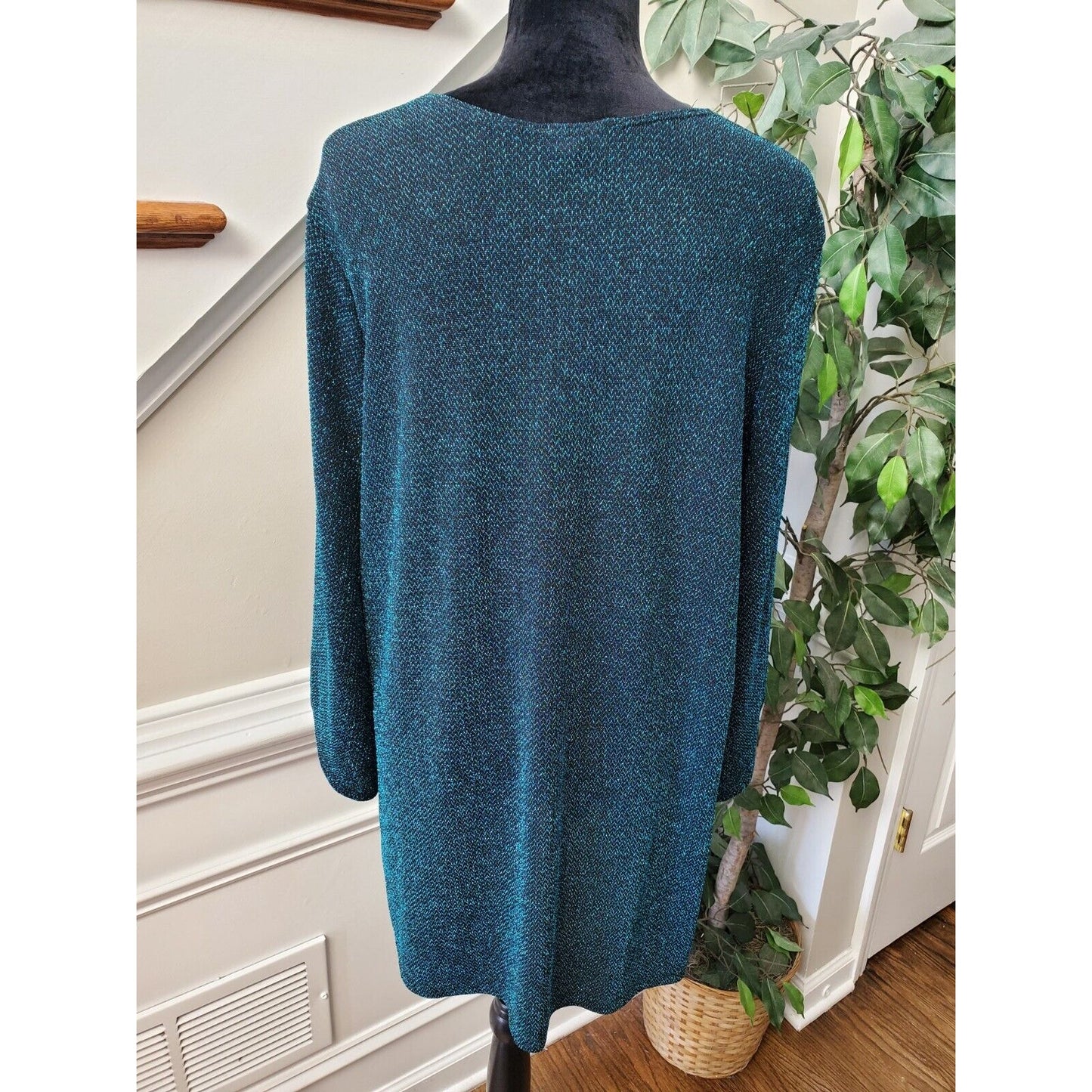 Slinky Brand Women's Blue Polyester Round Neck Long Sleeve Pullover Sweater 1X