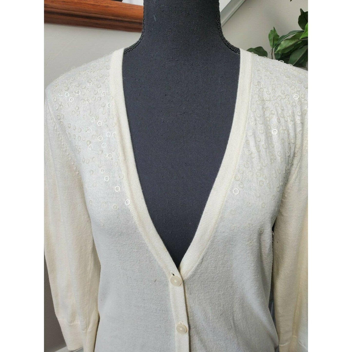 Loft Womens Ivory 100%Cotton V-Neck Button Long Sleeve Cardigans Sweaters