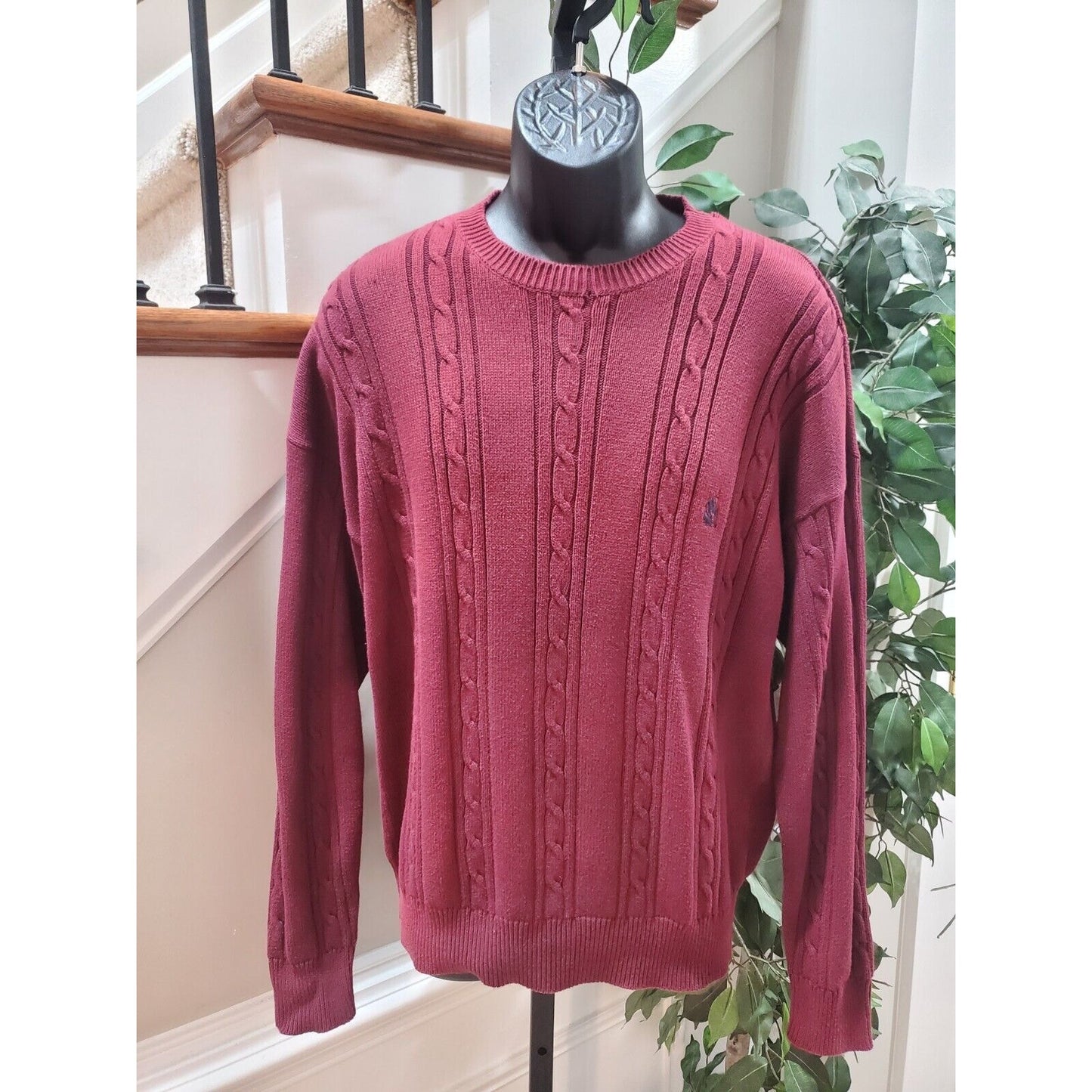 Nautica Men's Maroon 100% Cotton Long Sleeve Crew Neck Pullover Sweater Size L