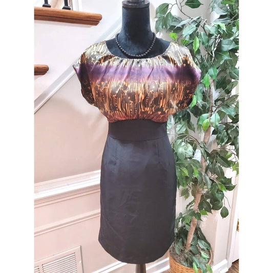 The Limited Women Black & Brown Round Neck Short Sleeve Knee Length Dress Size 4