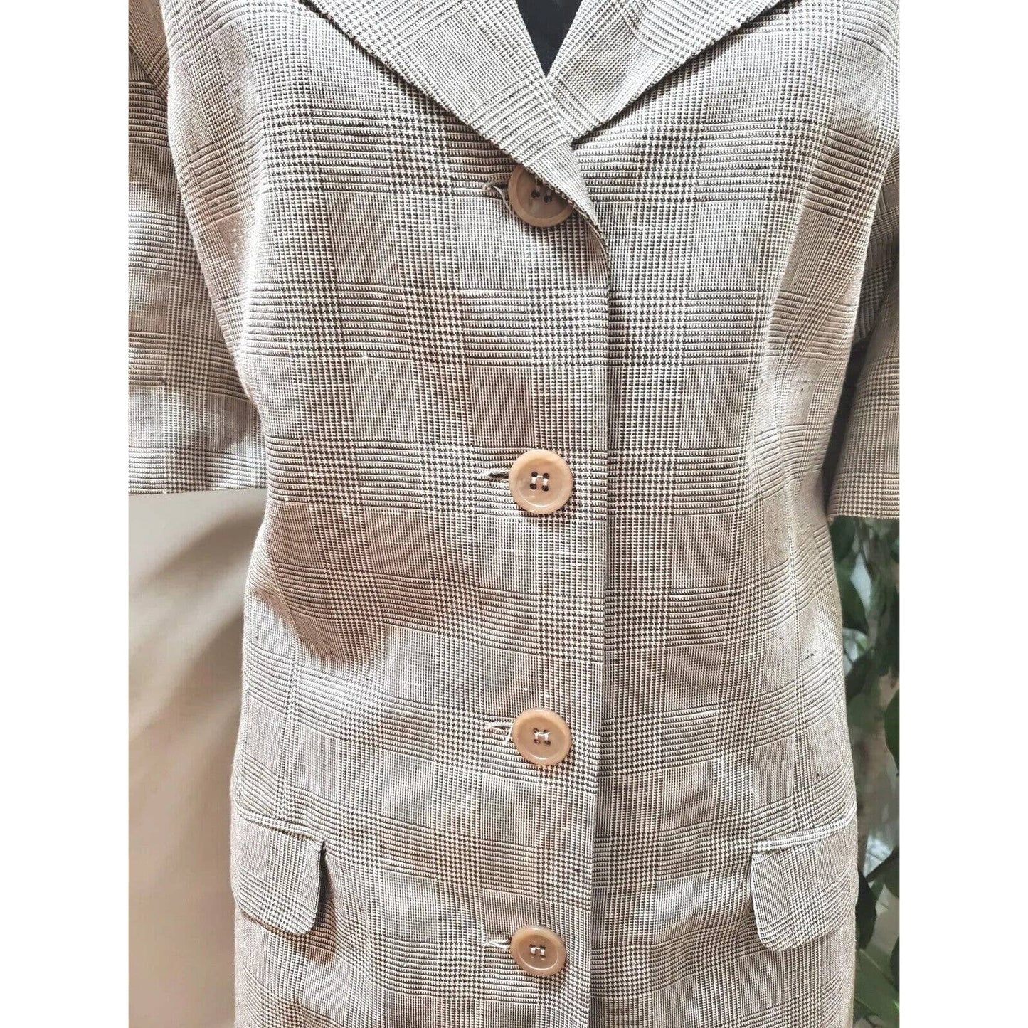 Herman Geist Women Beige Linen Single Breasted Blazer & Skirt 2 Pcs Suit Size 16