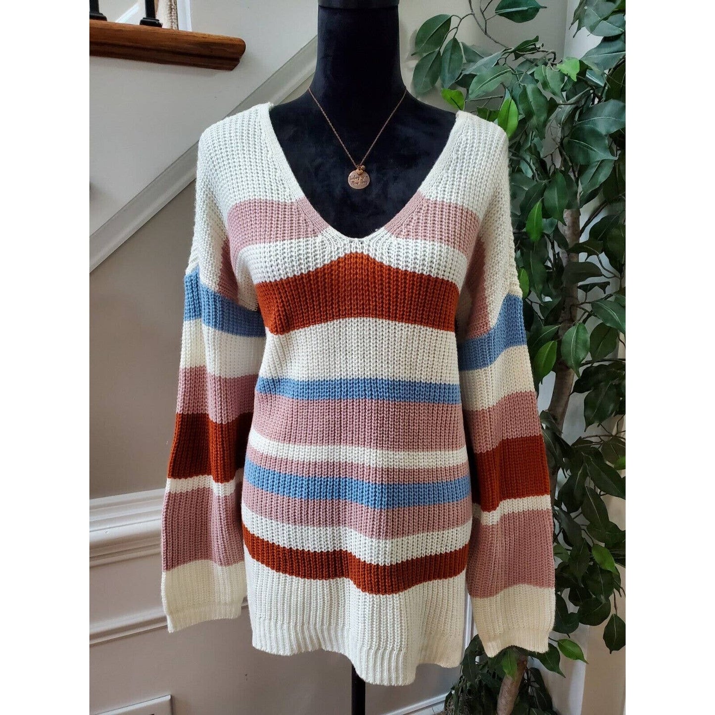 Rue+ Women's Multicolor Acrylic Long Sleeve V-Neck Pullover Knit Sweater Size 2X