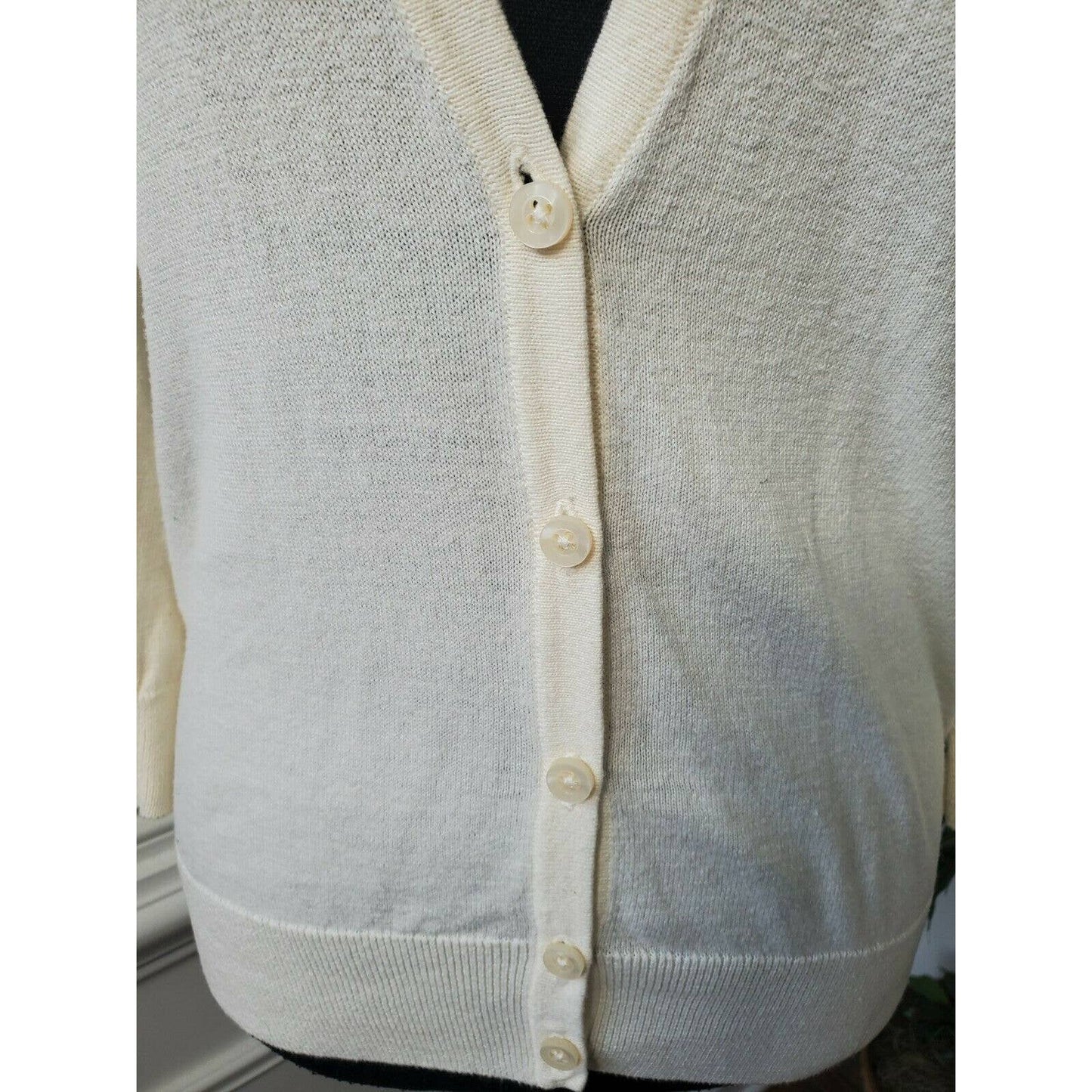 Loft Womens Ivory 100%Cotton V-Neck Button Long Sleeve Cardigans Sweaters