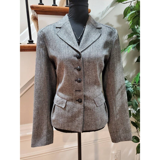 Covington Women Gray Polyester Long Sleeve Single Breasted Jacket Blazer Size 10