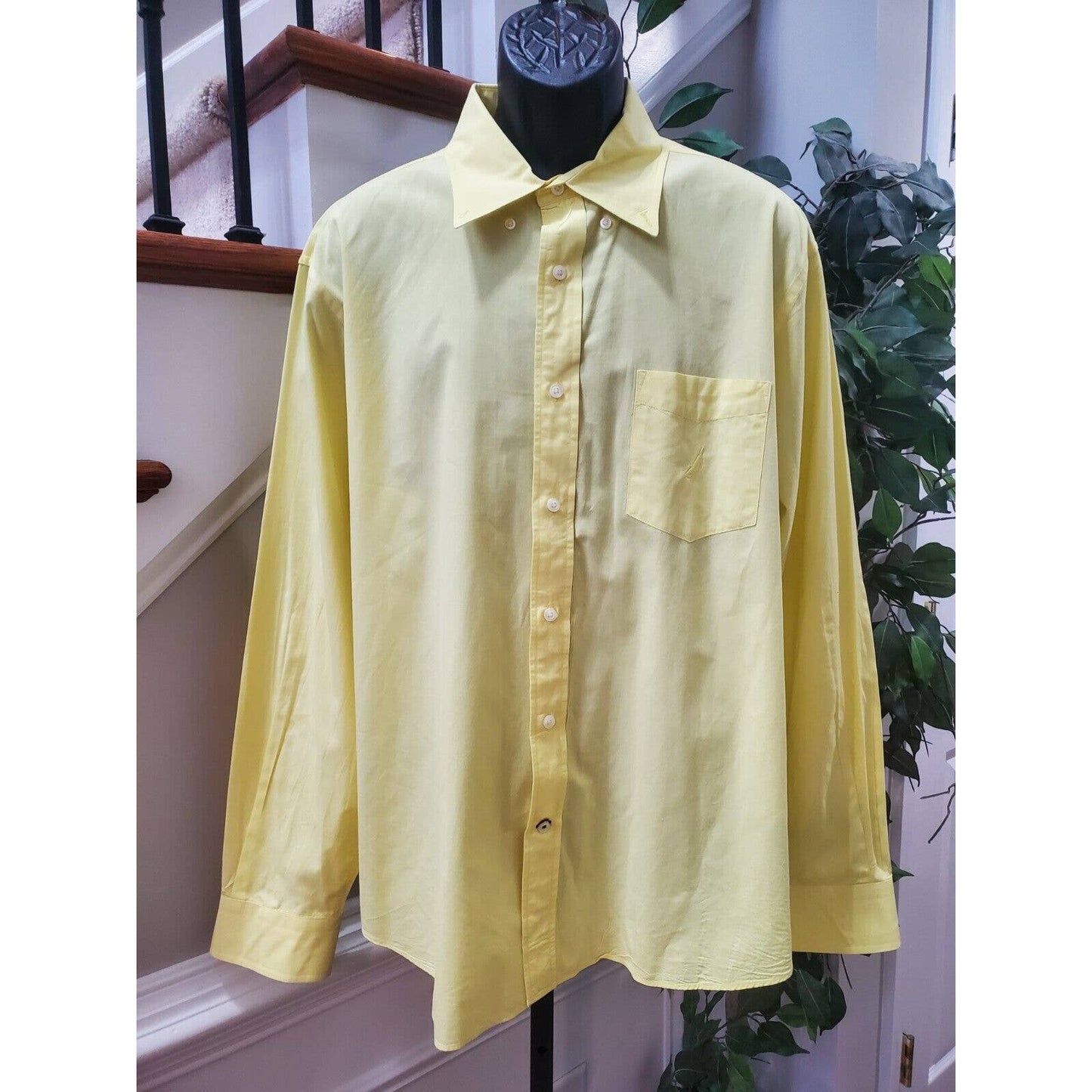 Nautica Men Yellow Cotton Collared Long Sleeve Casual Button Down Shirt Size XL