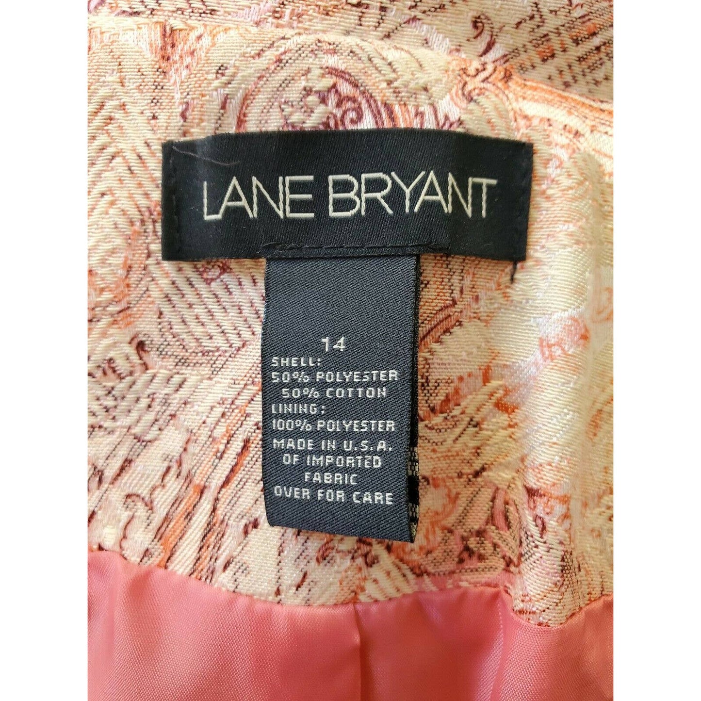 Lane Bryant Women Orang Floral Cotton Long Sleeve Single Breasted Blazer Size 14