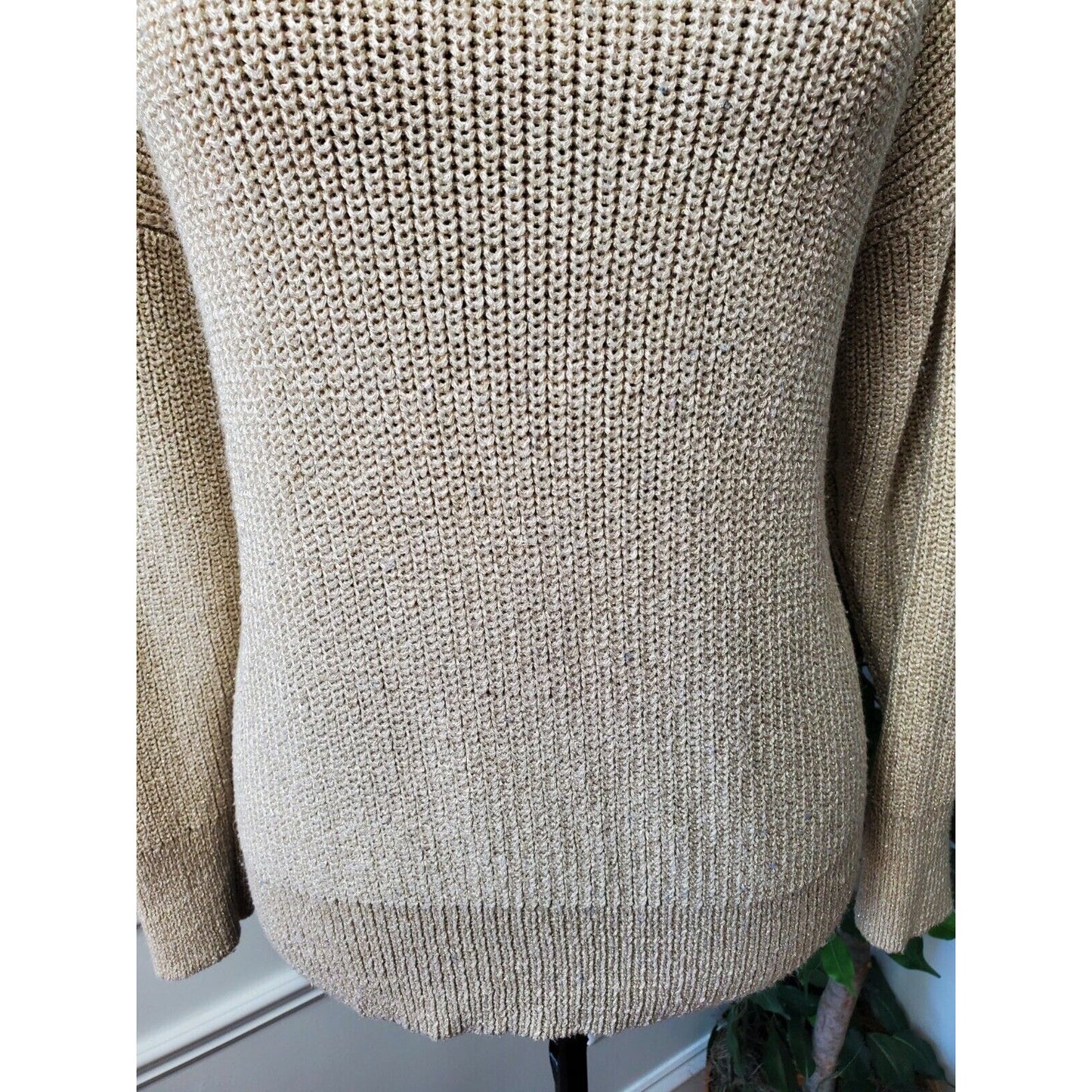 Loft Women's Beige Acrylic V-Neck Long Sleeve Pullover Knit Sweater Size Large