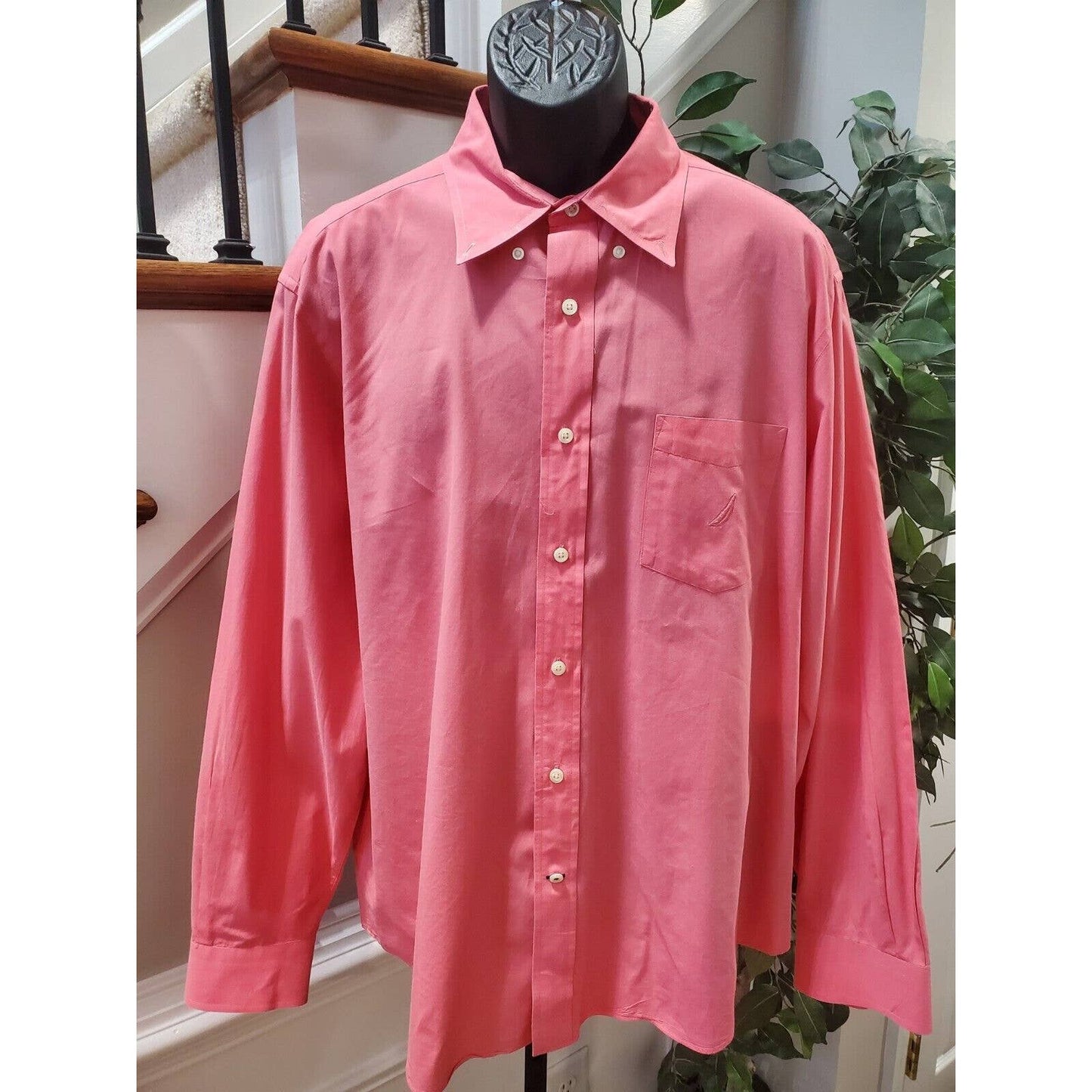 Nautica Men's Pink Cotton Collared Long Sleeve Casual Button Down Shirt Size XL