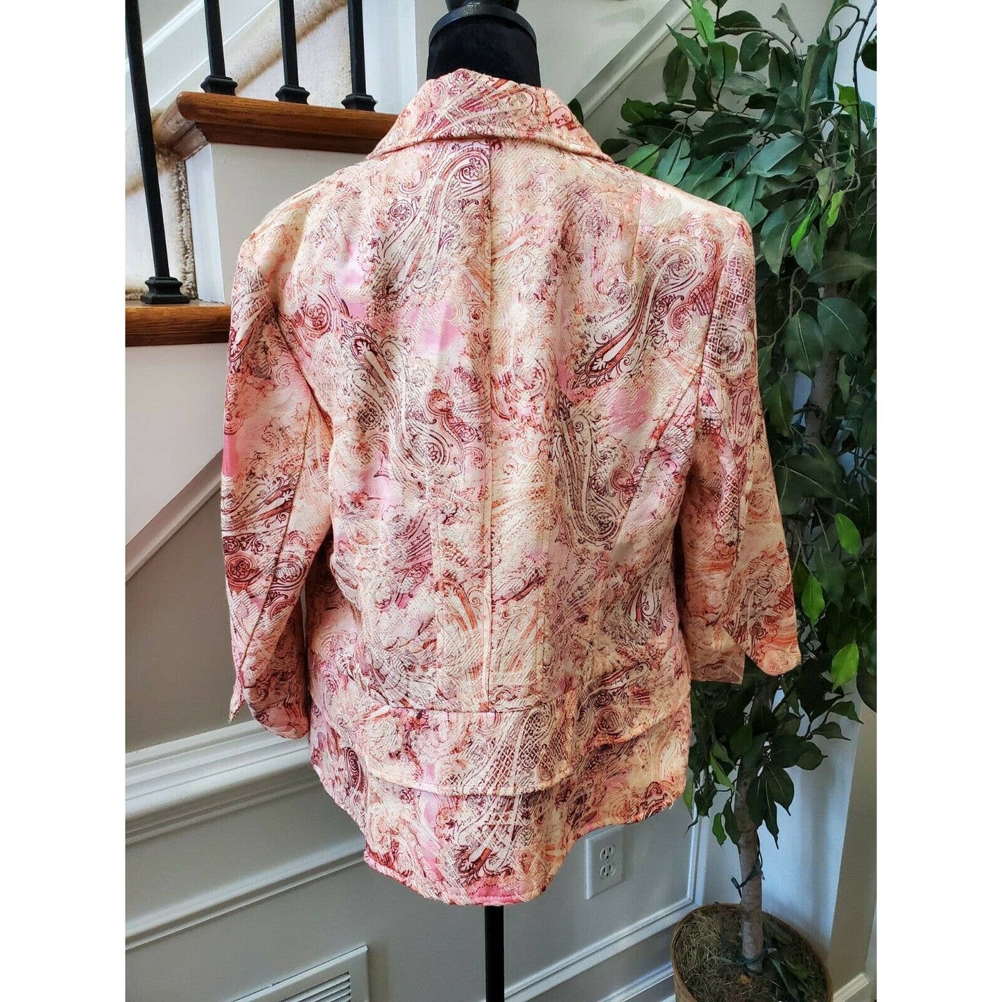 Lane Bryant Women Orang Floral Cotton Long Sleeve Single Breasted Blazer Size 14