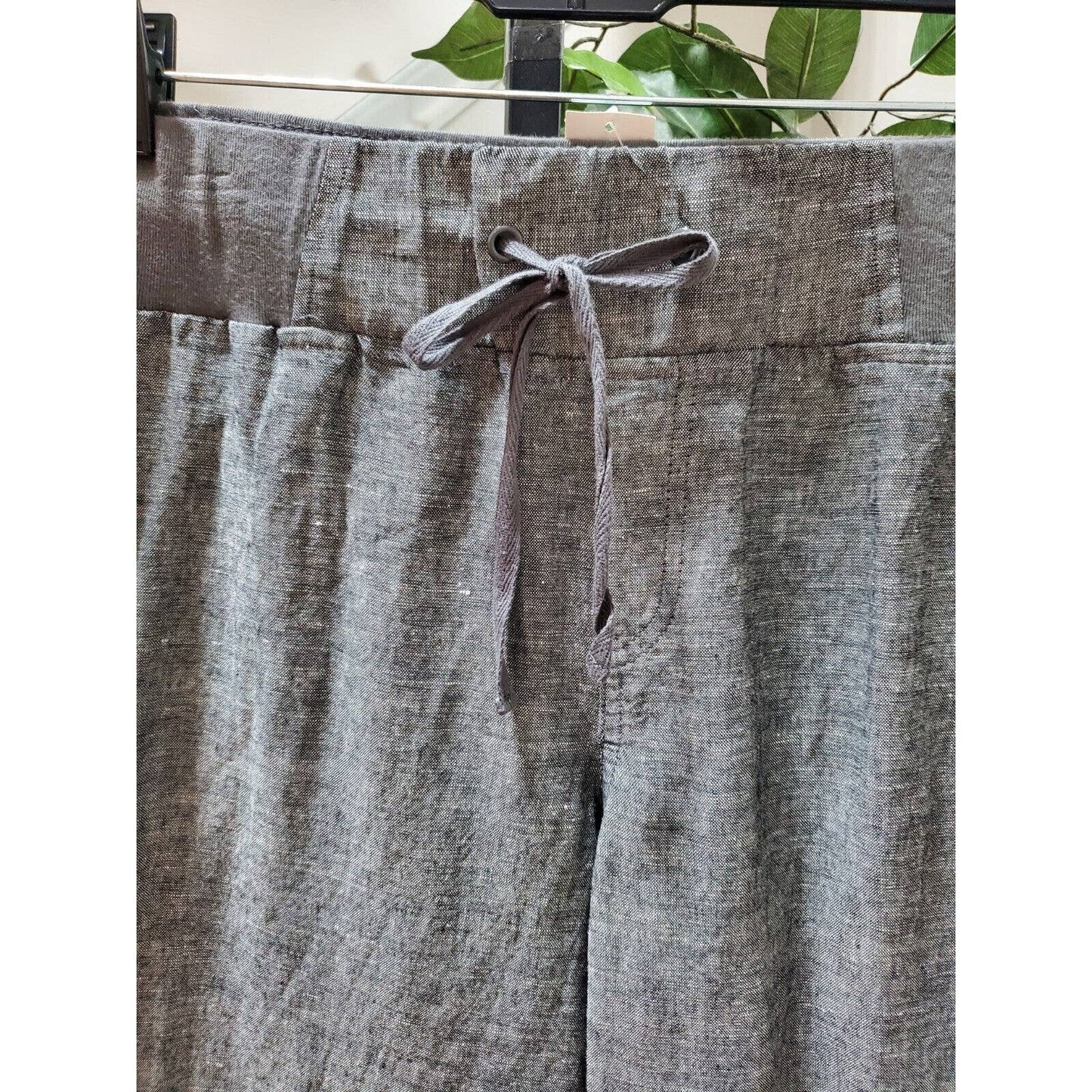 New York & Co. Women's Gray Linen Mid Rise Pull On Straight Legs Trouser Pant L